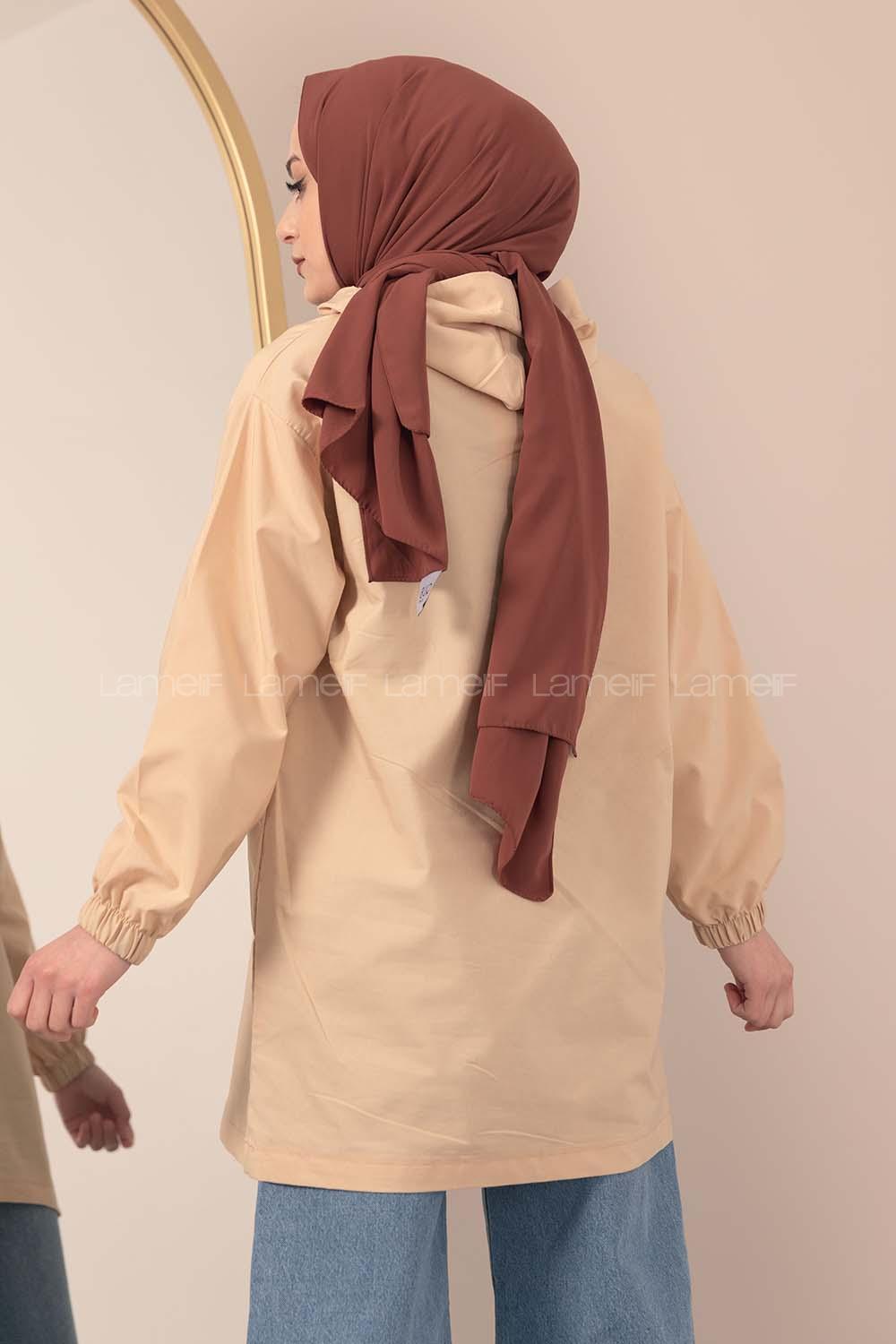 Modalamelif Kanguru Cep Yarım Fermuarlı Tunik Bej