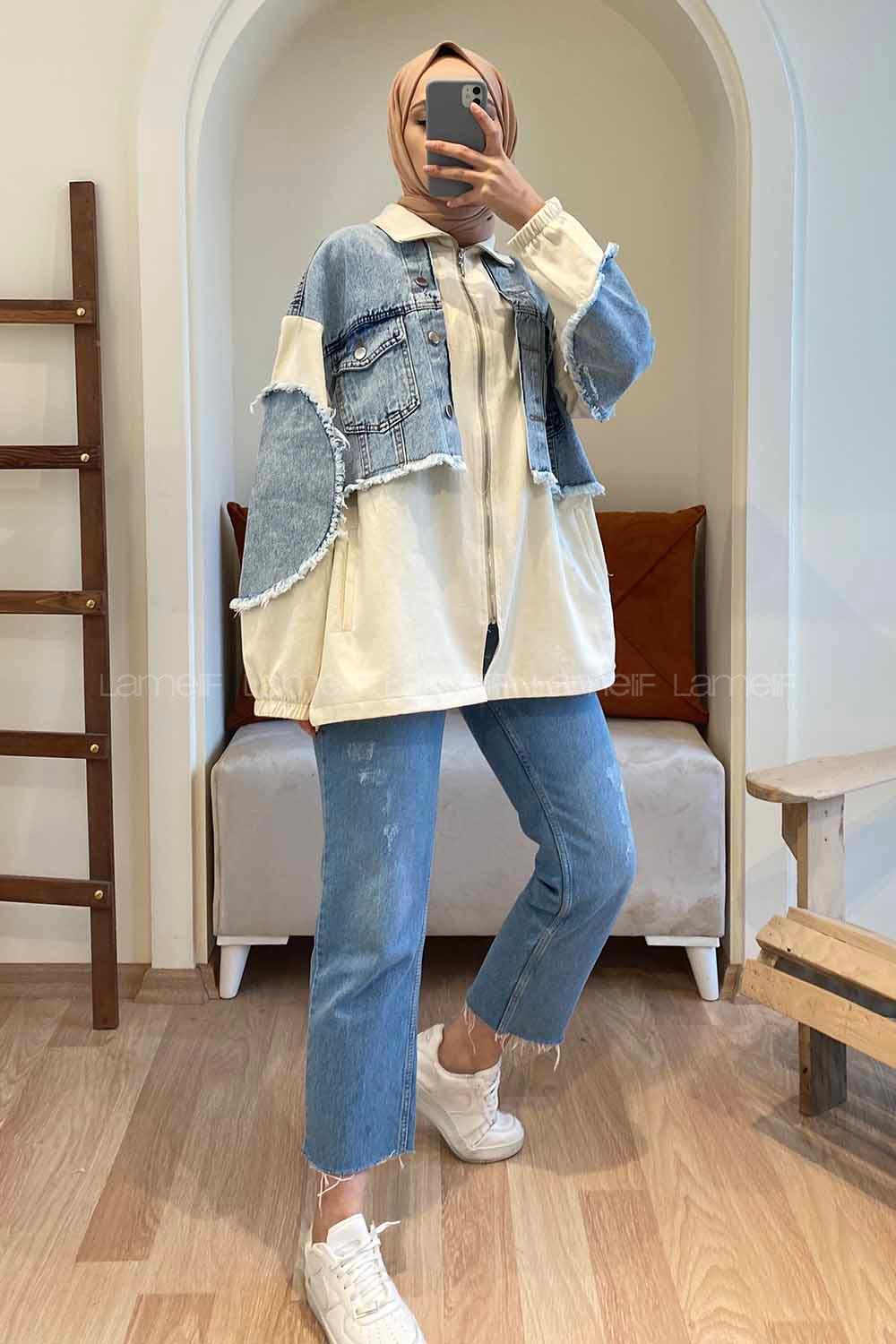 Modalamelif Kot Garnili Ceket Taş Rengi