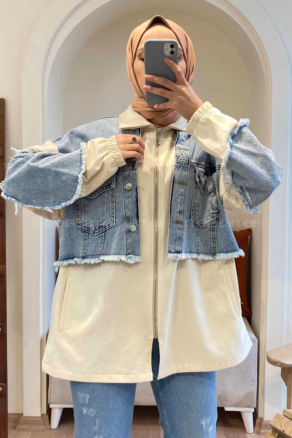 Modalamelif Kot Garnili Ceket Taş Rengi