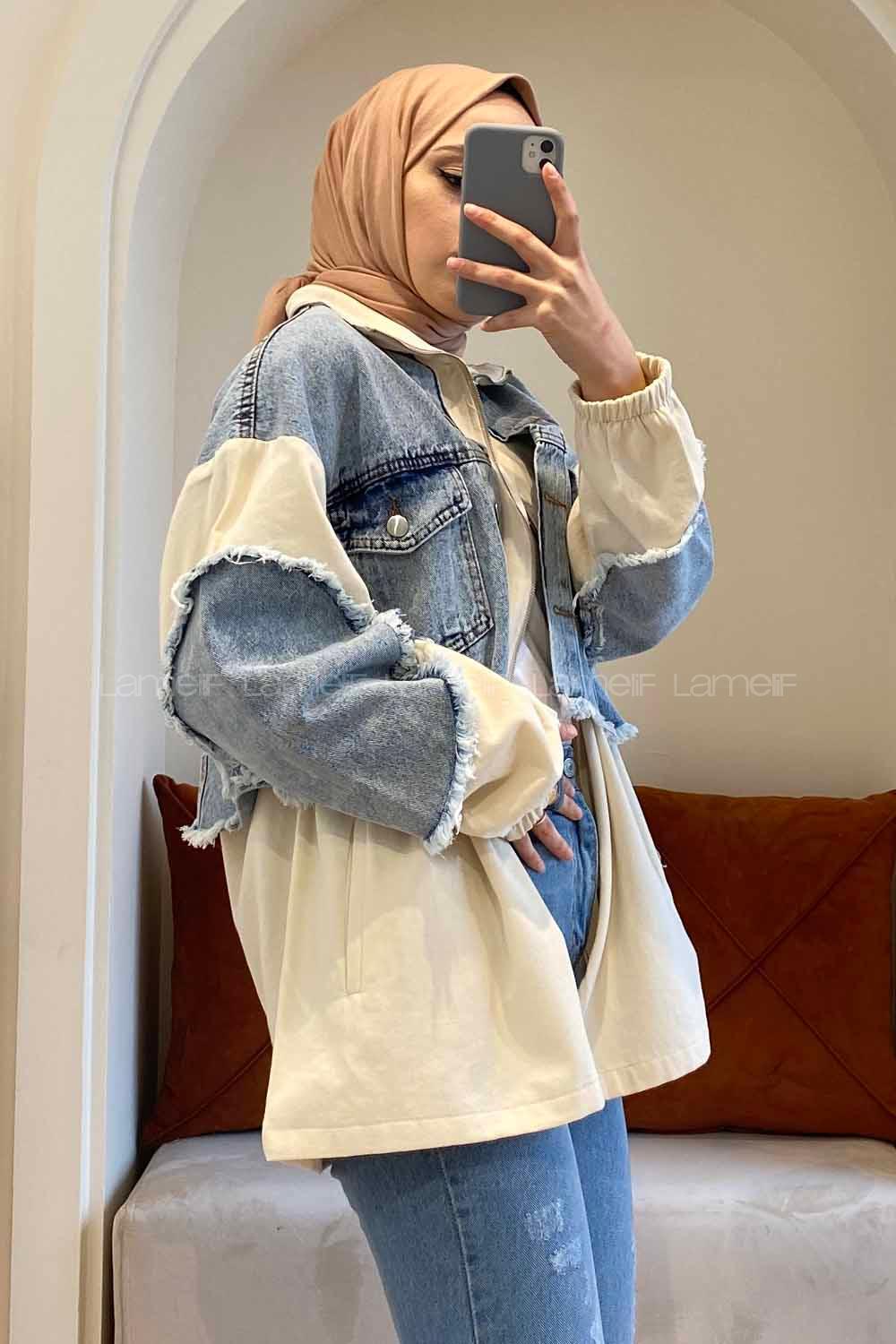 Modalamelif Kot Garnili Ceket Taş Rengi