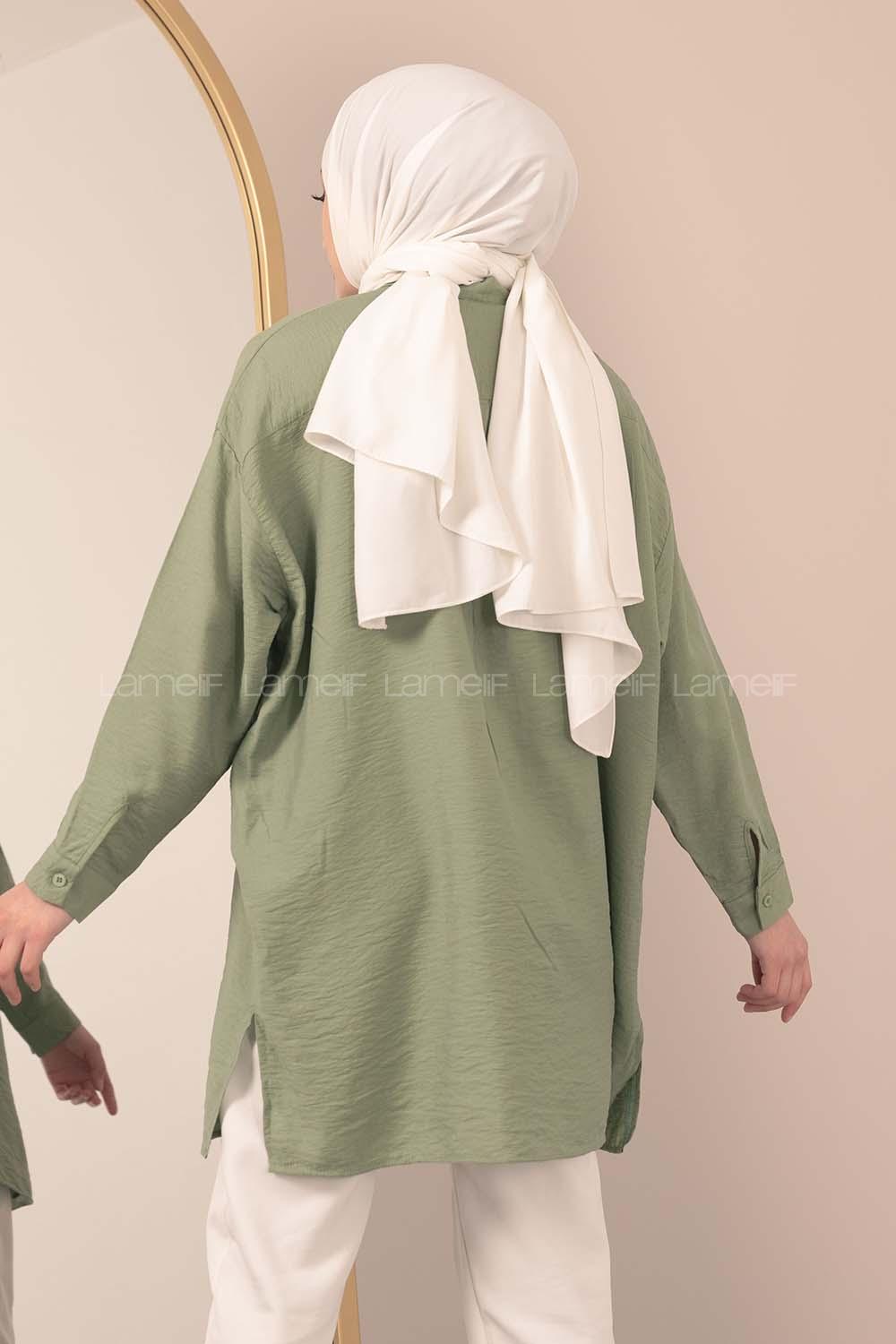 Modalamelif Önü Boydan Düğmeli Gömlek Çağla Yeşili