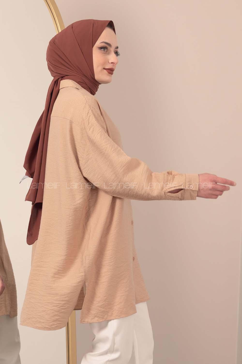 Modalamelif Önü Boydan Düğmeli Gömlek Camel