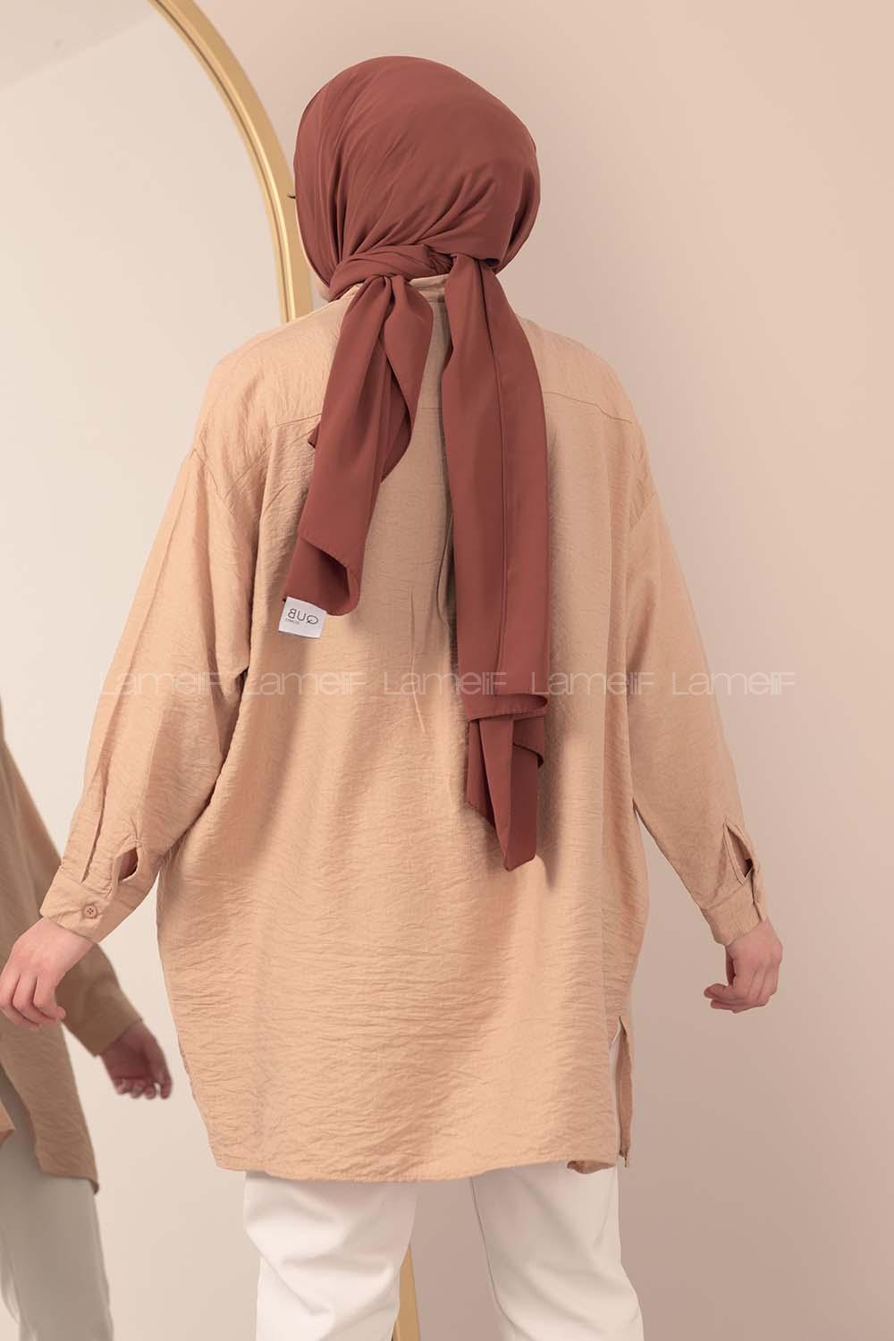 Modalamelif Önü Boydan Düğmeli Gömlek Camel