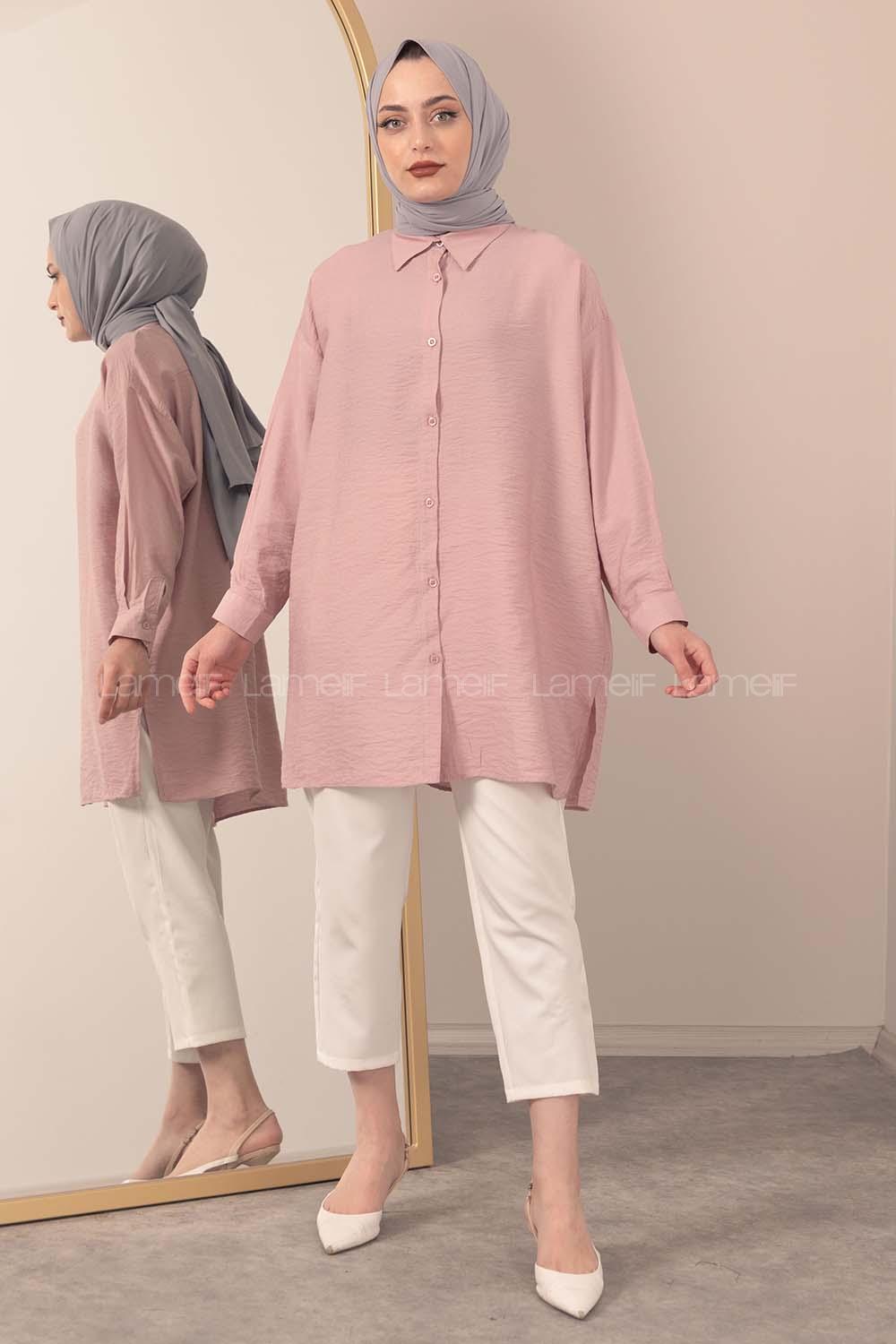 Modalamelif Önü Boydan Düğmeli Gömlek Lila