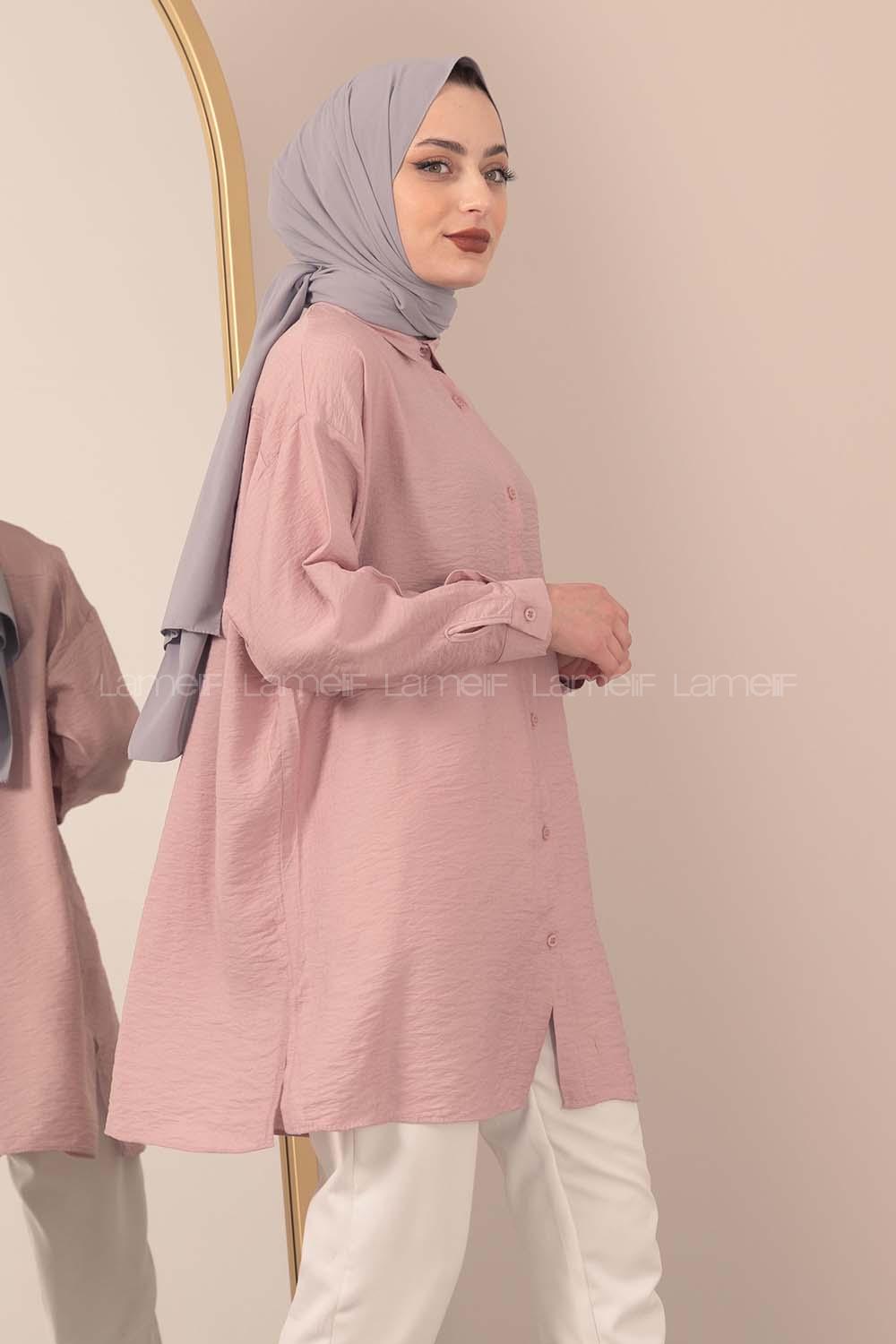 Modalamelif Önü Boydan Düğmeli Gömlek Lila