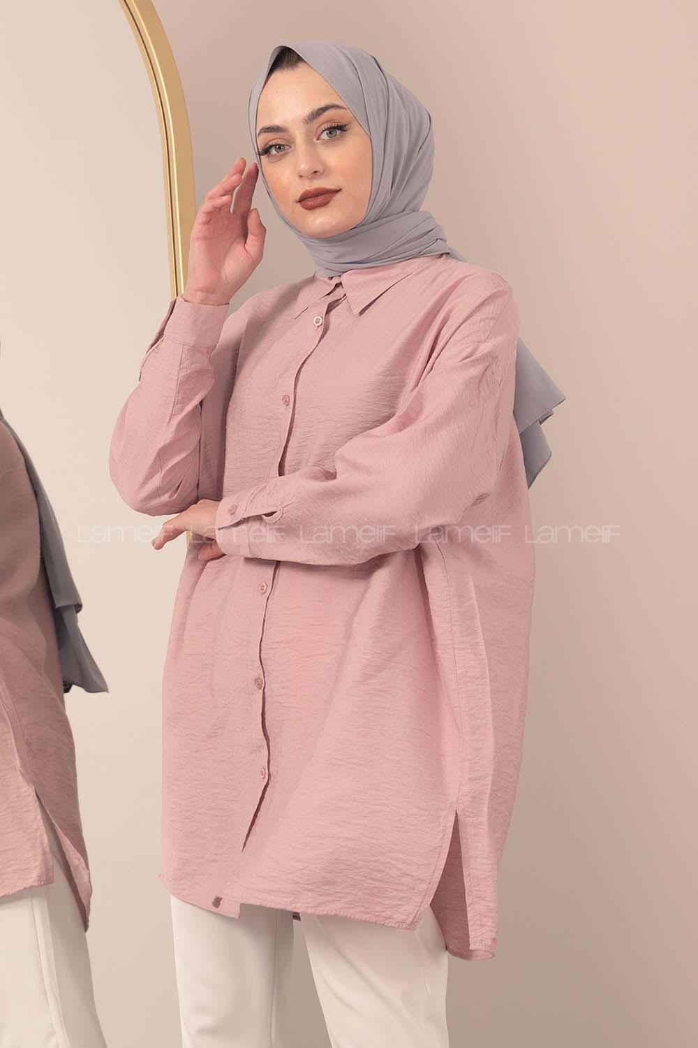 Modalamelif Önü Boydan Düğmeli Gömlek Lila