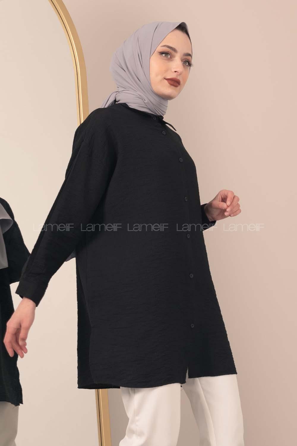 Modalamelif Önü Boydan Düğmeli Gömlek Siyah