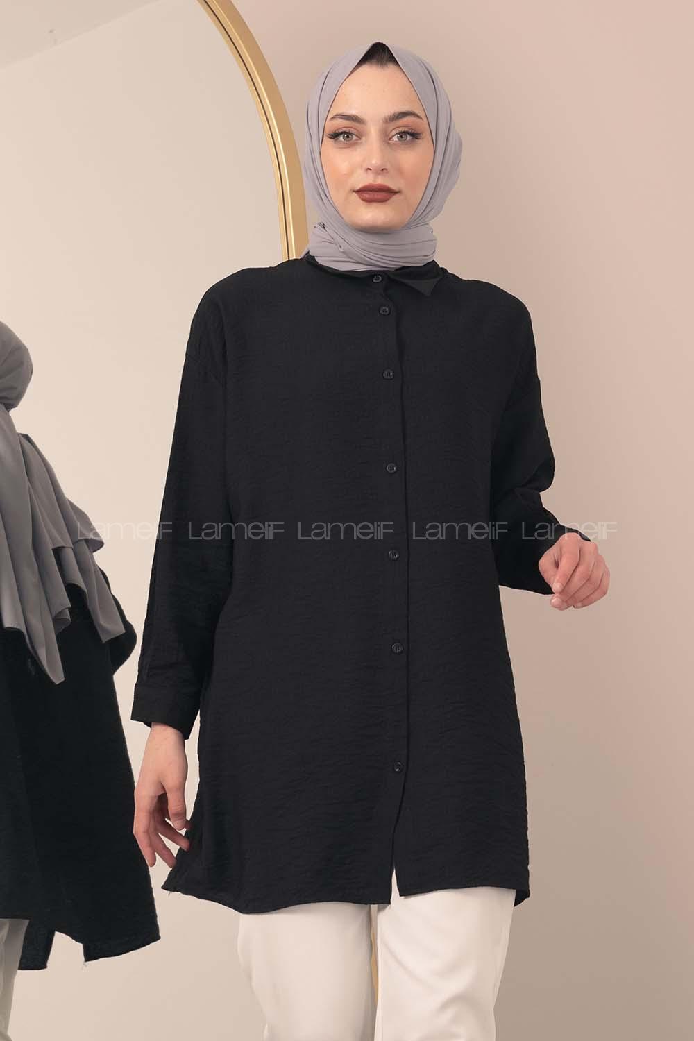 Modalamelif Önü Boydan Düğmeli Gömlek Siyah