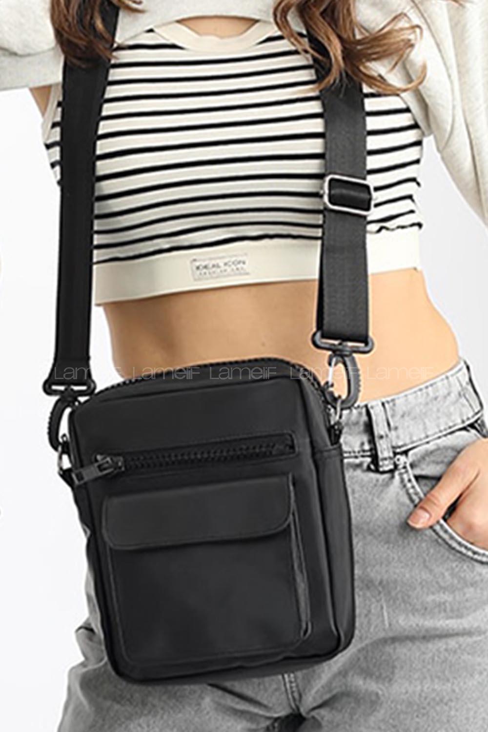 Modalamelif Saten Kumaş Askılı Çapraz Çanta Siyah