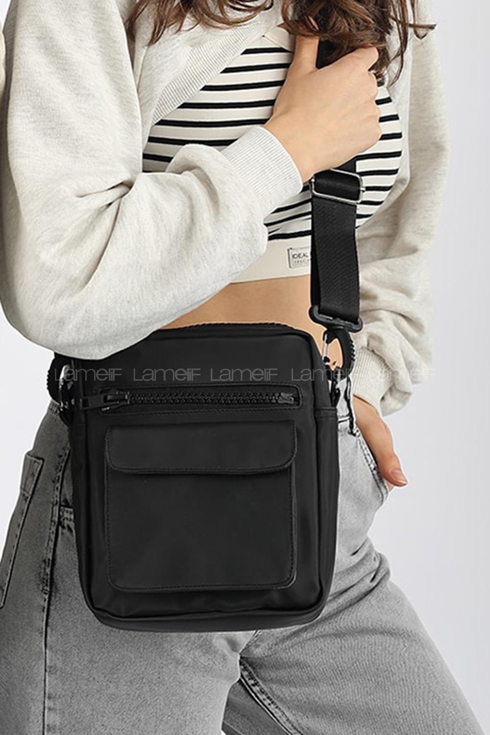 Modalamelif Saten Kumaş Askılı Çapraz Çanta Siyah