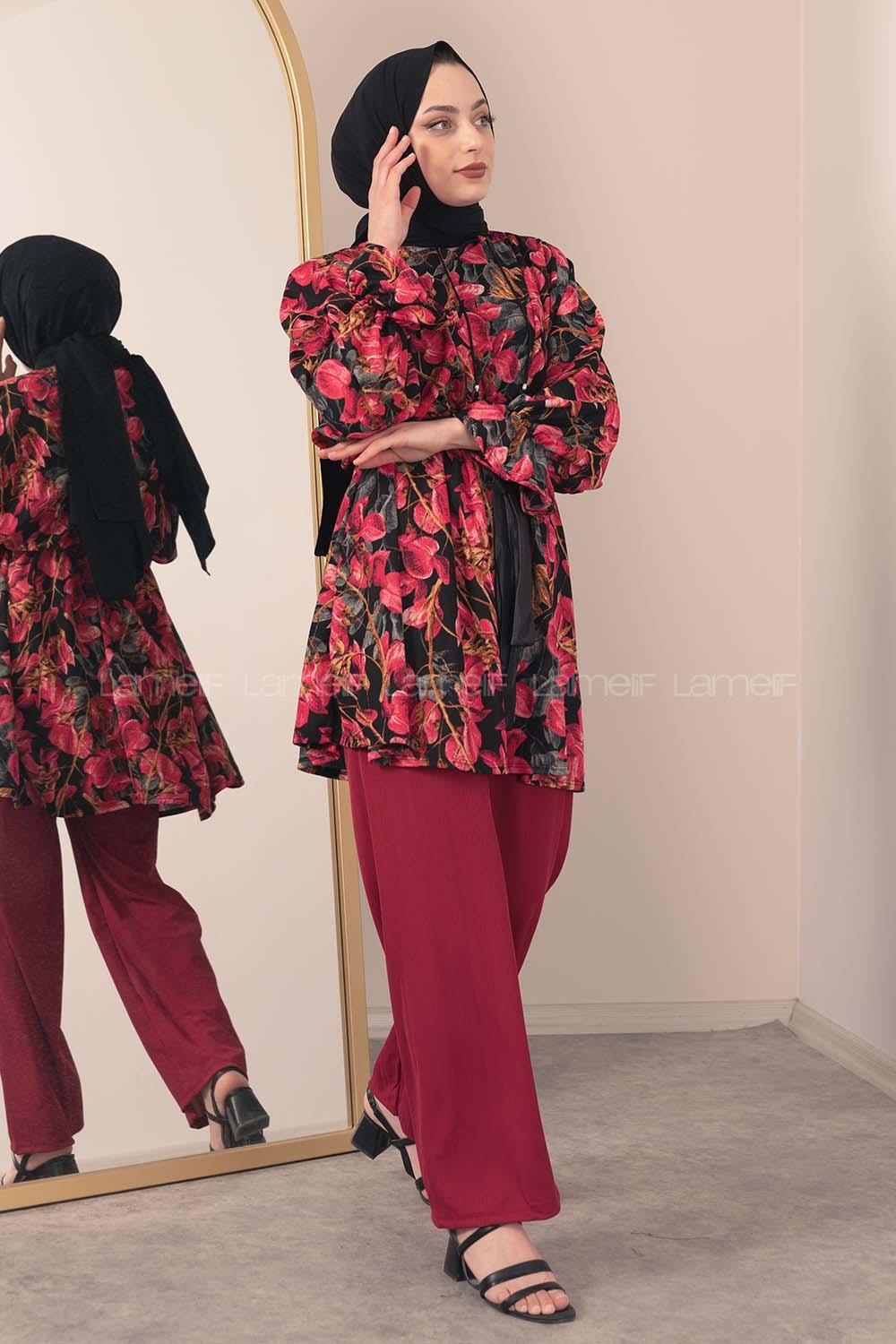 Modalamelif ya_rasa Kol Lastikli İkili Takım Bordo