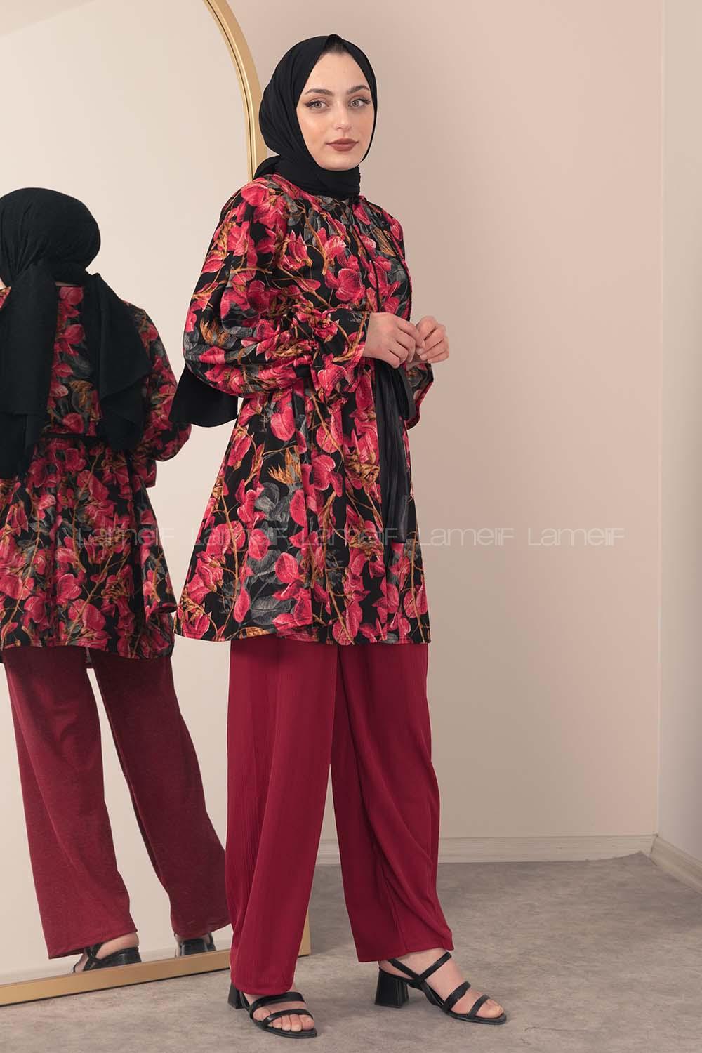 Modalamelif ya_rasa Kol Lastikli İkili Takım Bordo