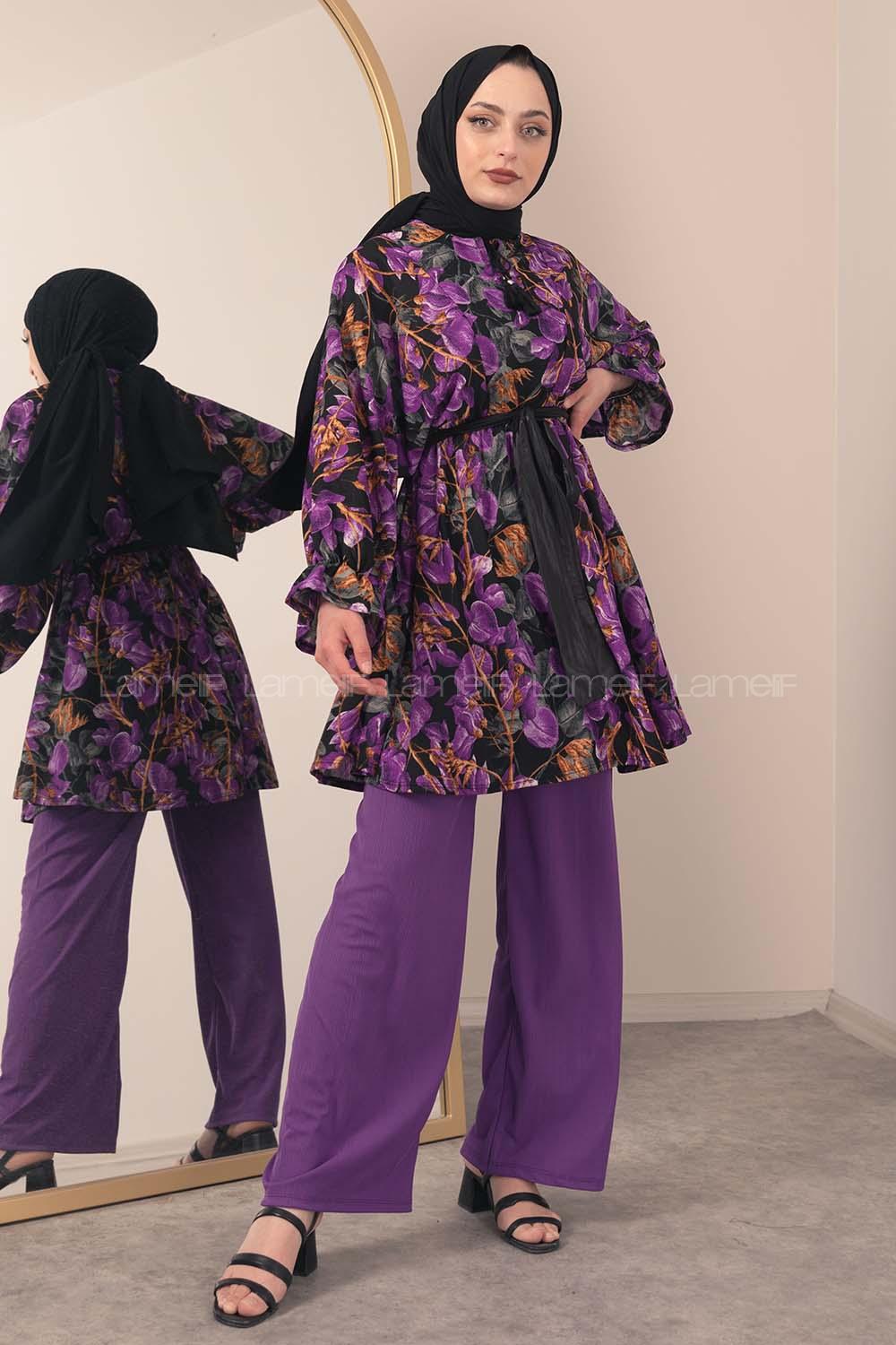 Modalamelif ya_rasa Kol Lastikli İkili Takım Mor