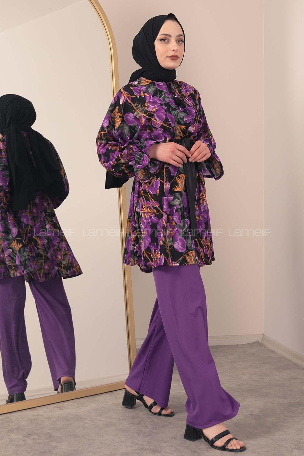 Modalamelif ya_rasa Kol Lastikli İkili Takım Mor