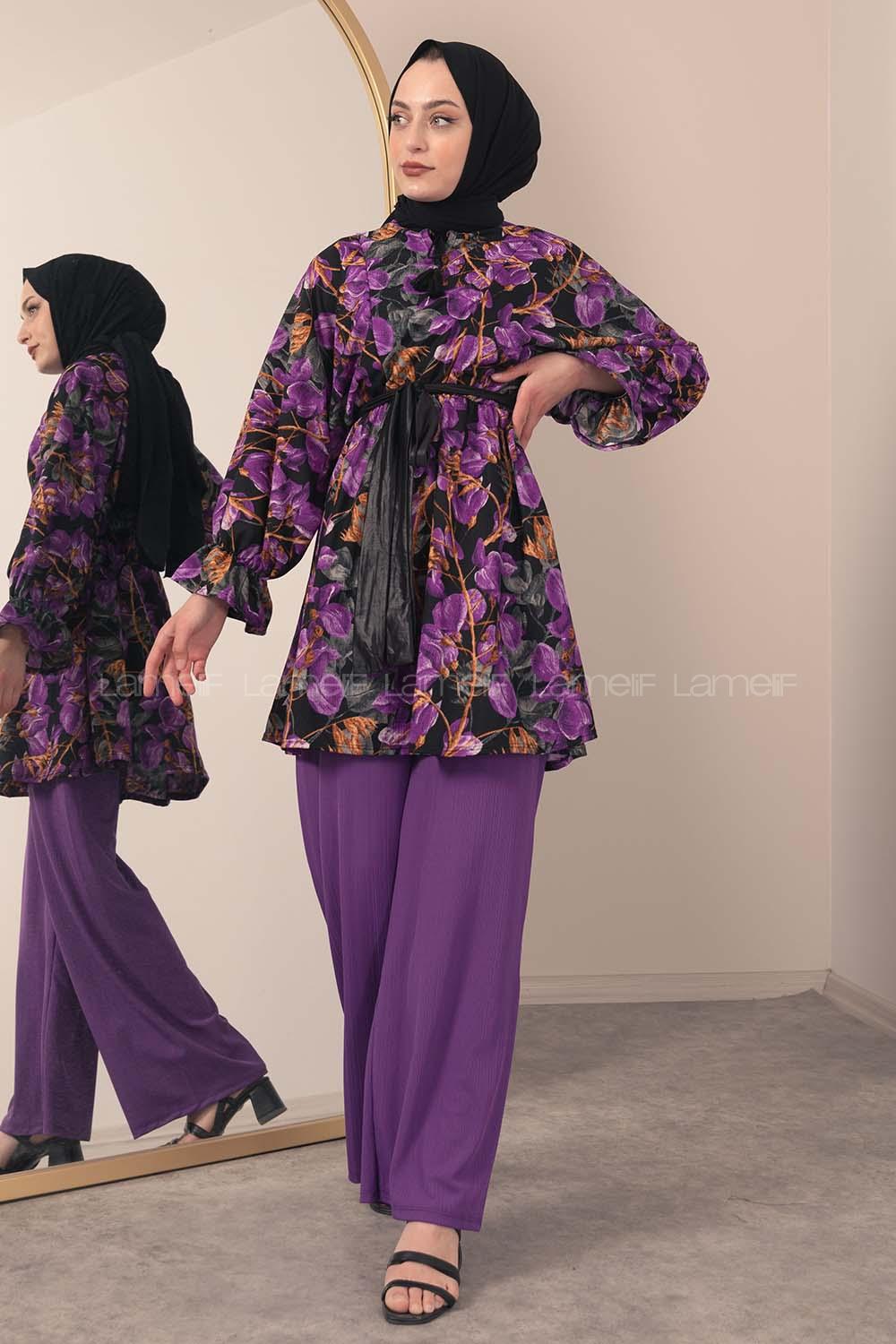 Modalamelif ya_rasa Kol Lastikli İkili Takım Mor