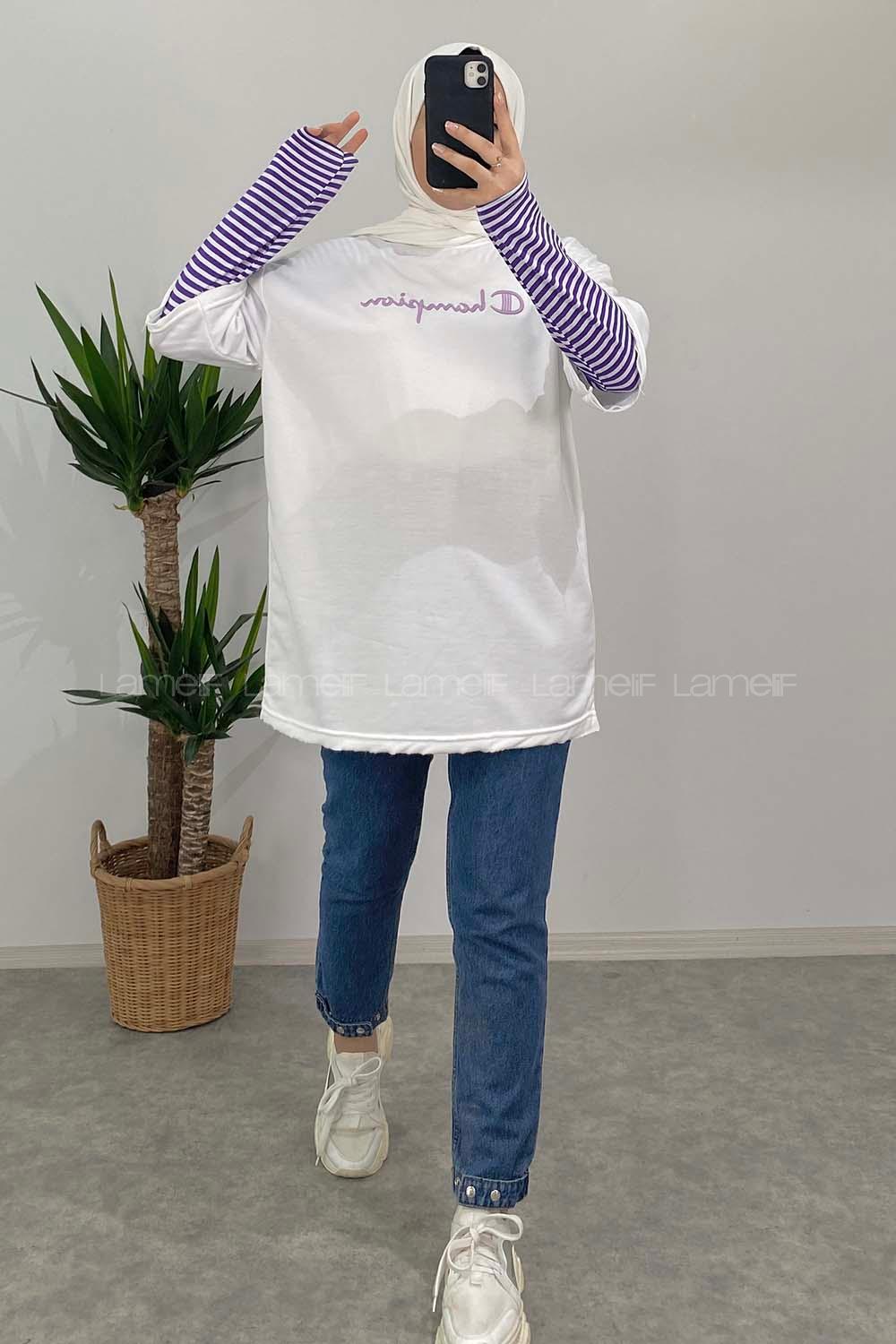 Modalamelif Champion Nakışlı T-Shirt Beyaz