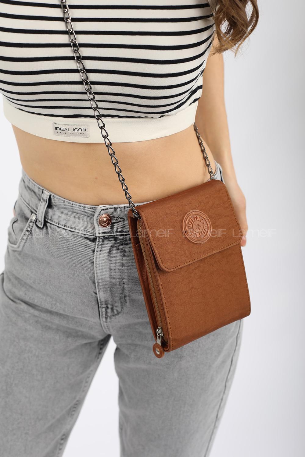 Modalamelif  Cüzdan Bölmeli Çapraz Çanta Kahve