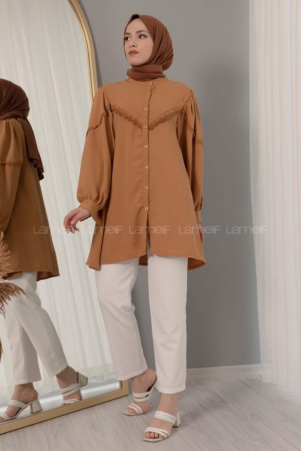 Modalamelif Hakim Yaka Balon Kol Gömlek Camel