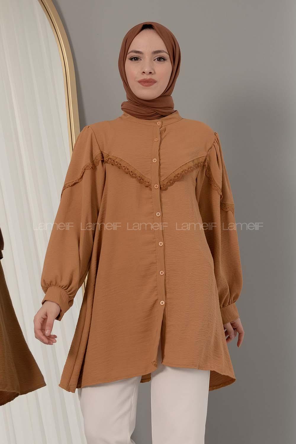 Modalamelif Hakim Yaka Balon Kol Gömlek Camel