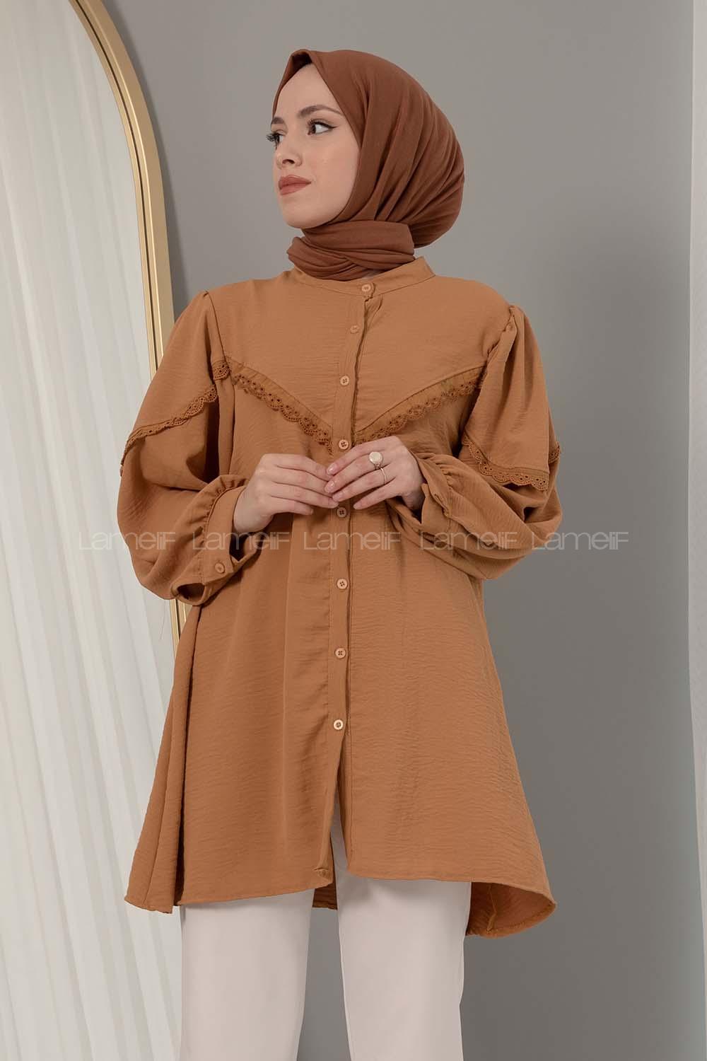 Modalamelif Hakim Yaka Balon Kol Gömlek Camel