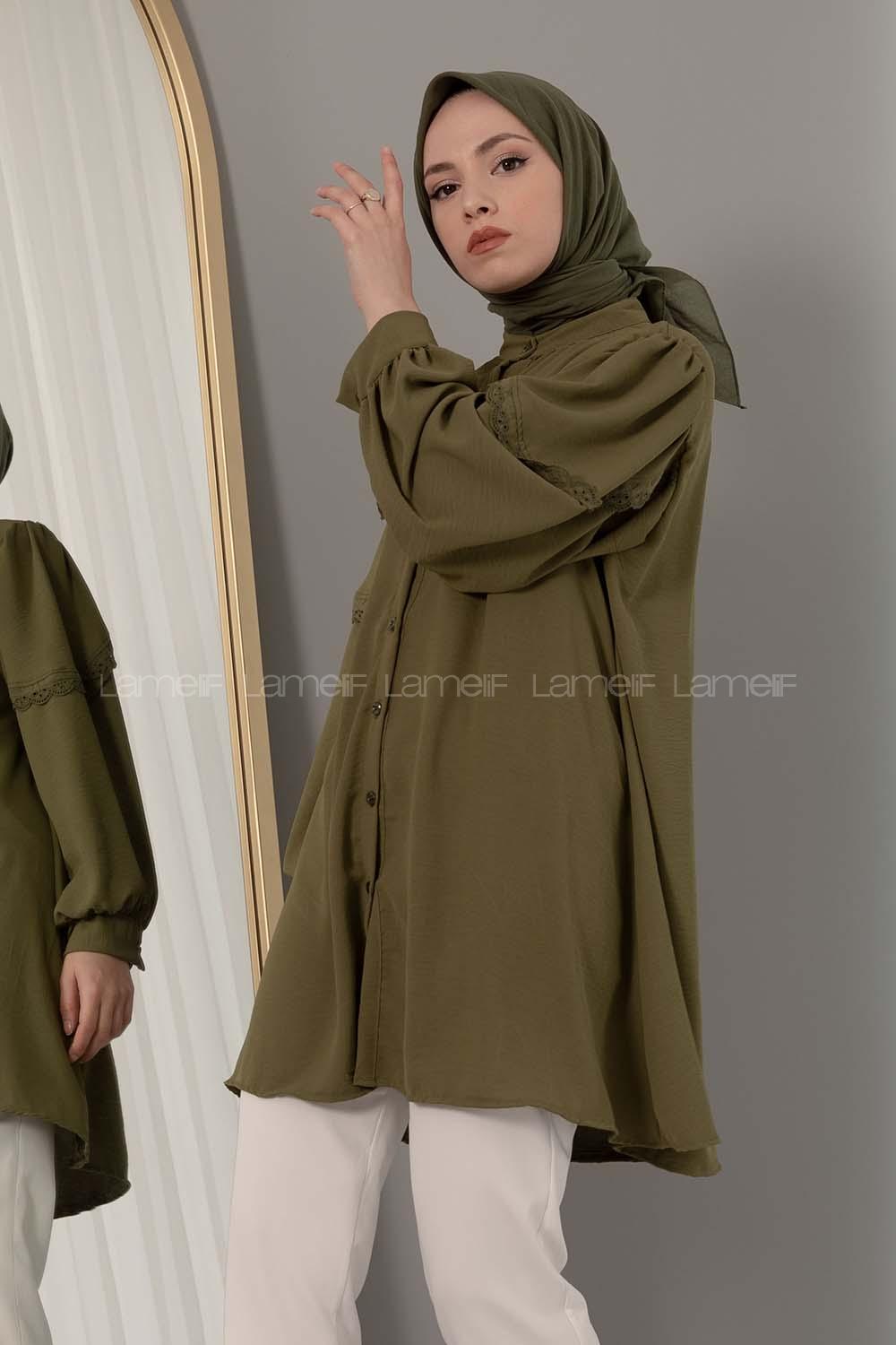 Modalamelif Hakim Yaka Balon Kol Gömlek Haki