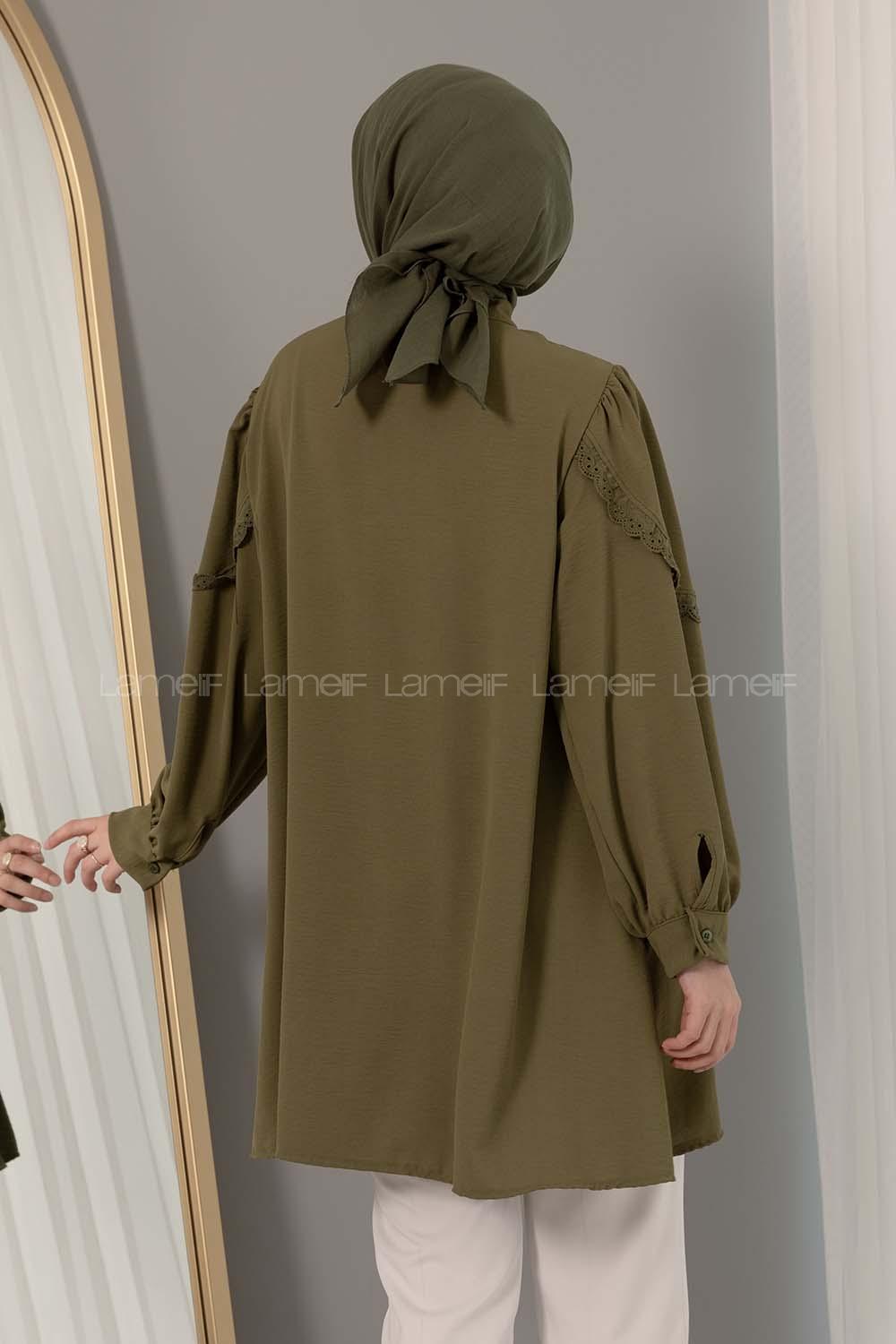 Modalamelif Hakim Yaka Balon Kol Gömlek Haki