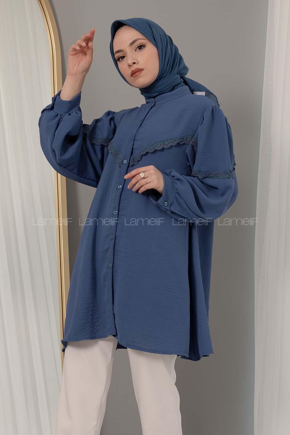 Modalamelif Hakim Yaka Balon Kol Gömlek İndigo