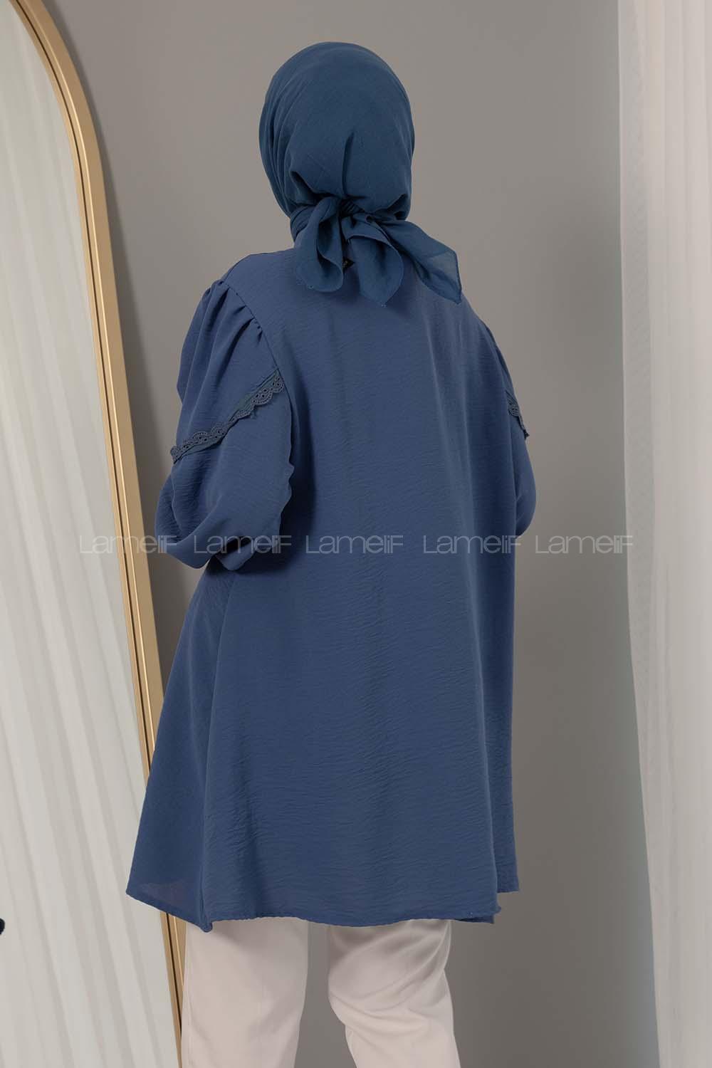 Modalamelif Hakim Yaka Balon Kol Gömlek İndigo