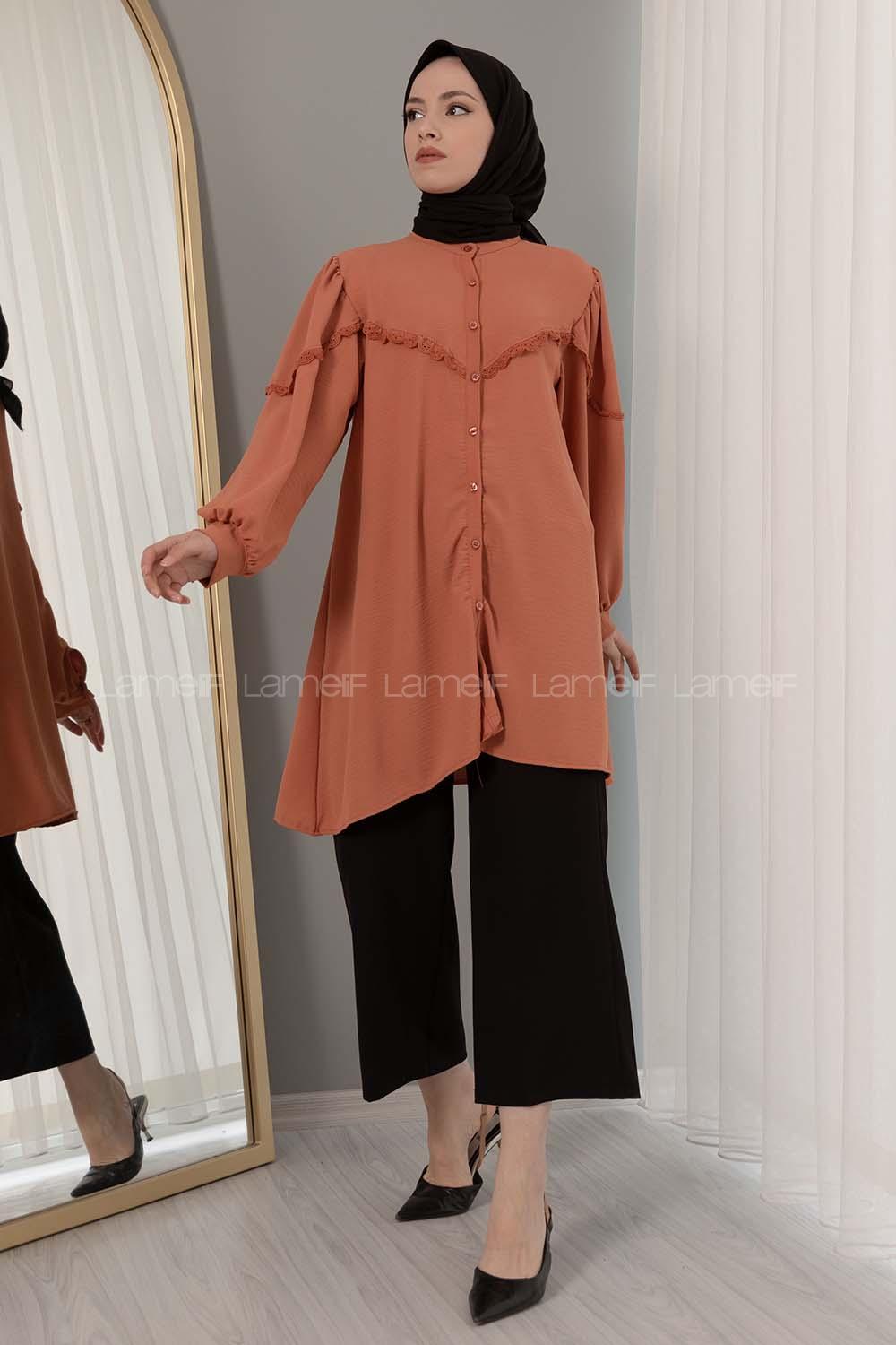 Modalamelif Hakim Yaka Balon Kol Gömlek Kiremit