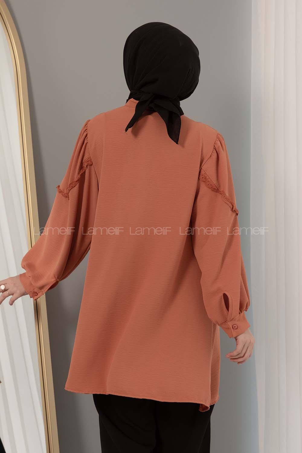 Modalamelif Hakim Yaka Balon Kol Gömlek Kiremit