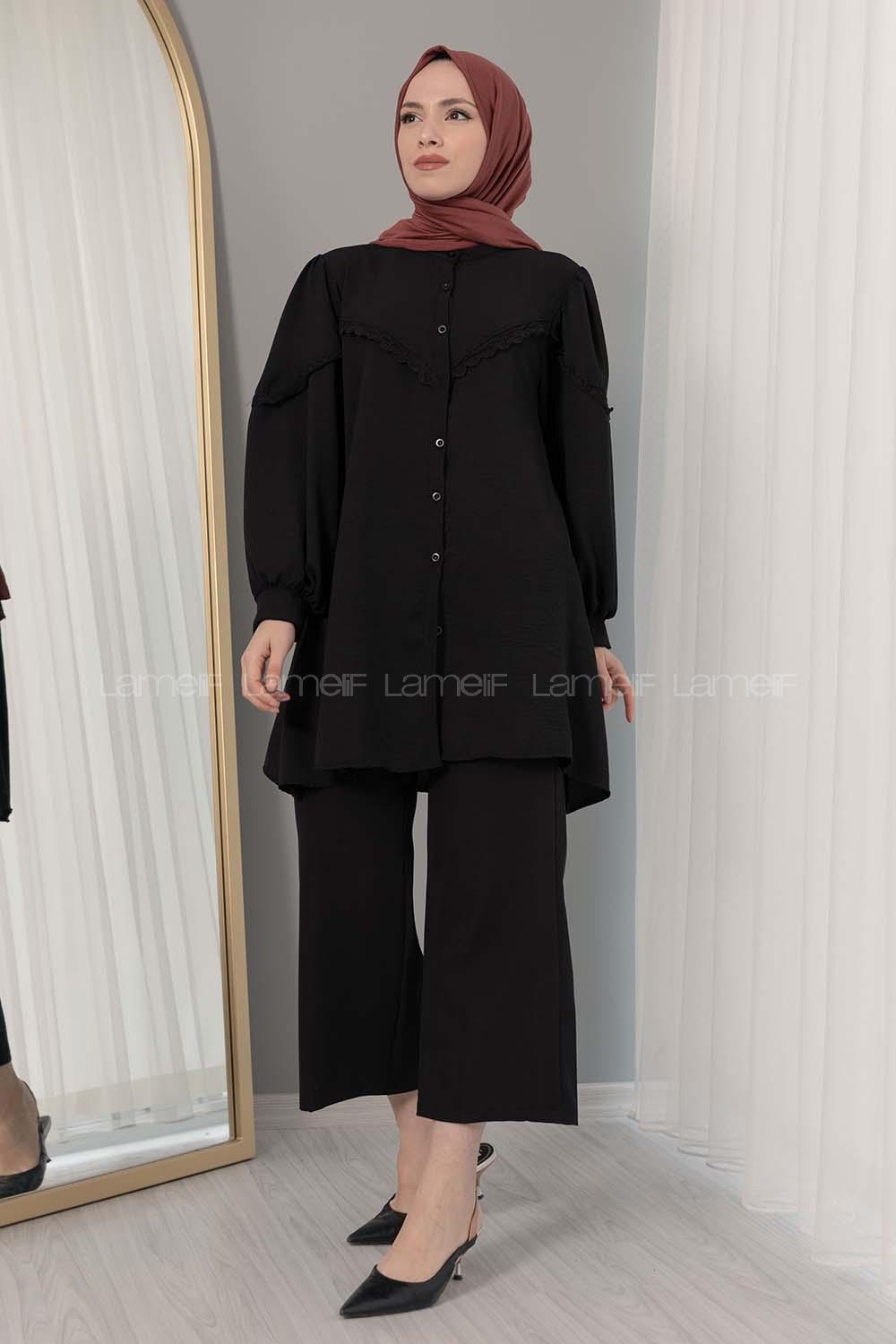 Modalamelif Hakim Yaka Balon Kol Gömlek Siyah
