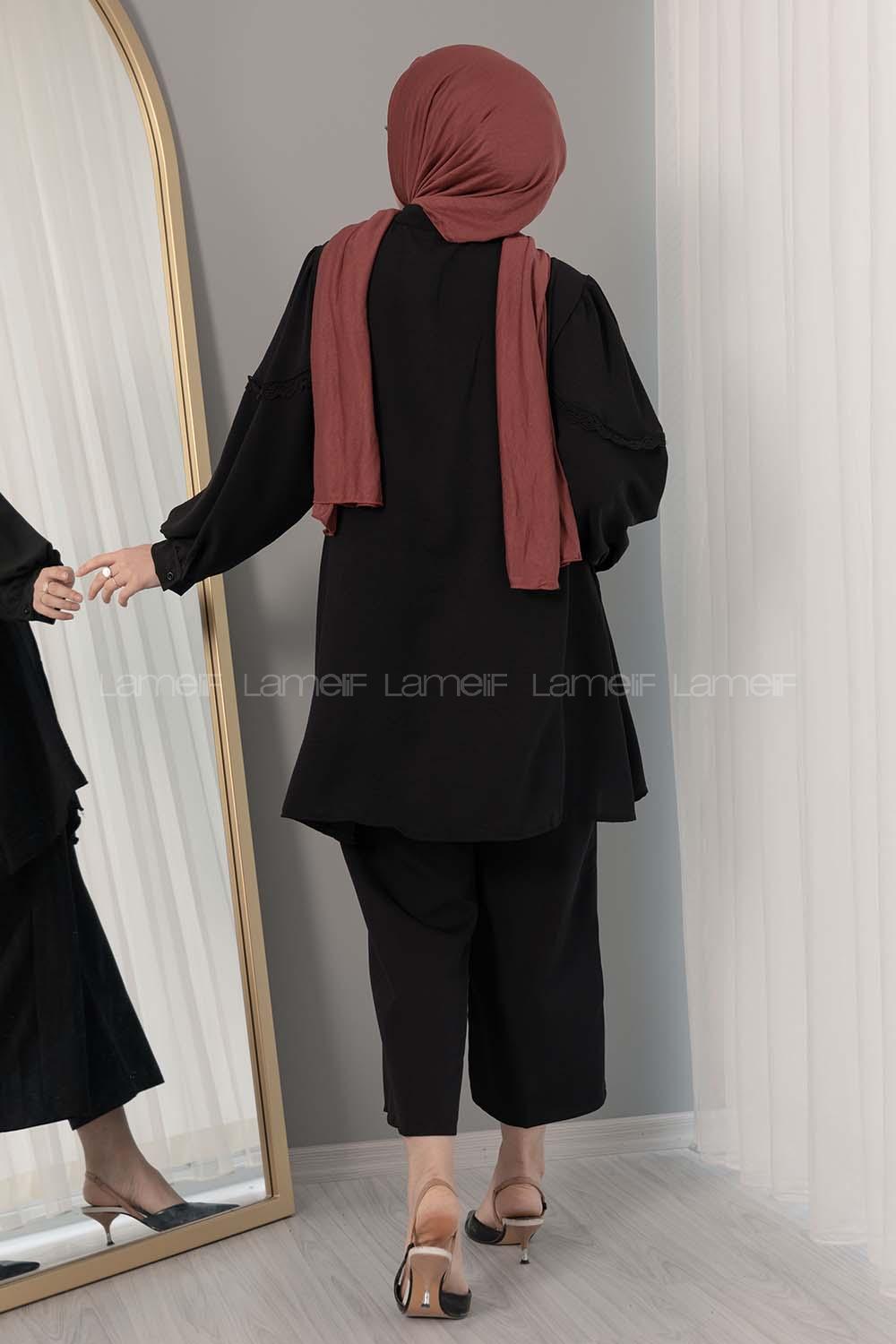 Modalamelif Hakim Yaka Balon Kol Gömlek Siyah