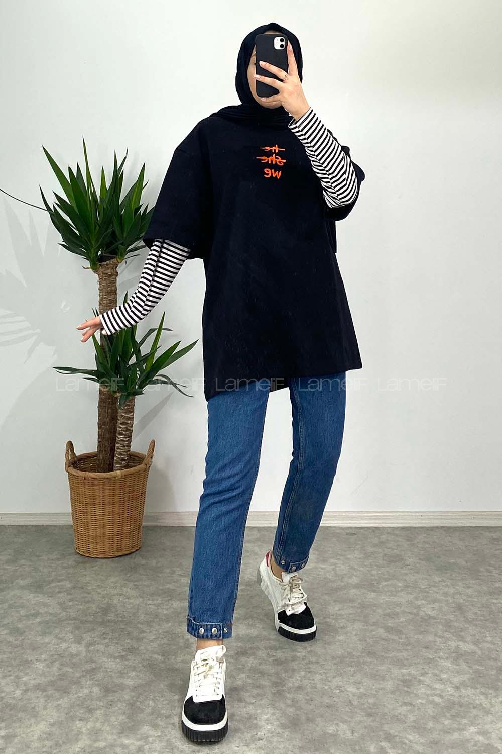 Modalamelif He She We Baskılı Oversize T-Shirt Siyah