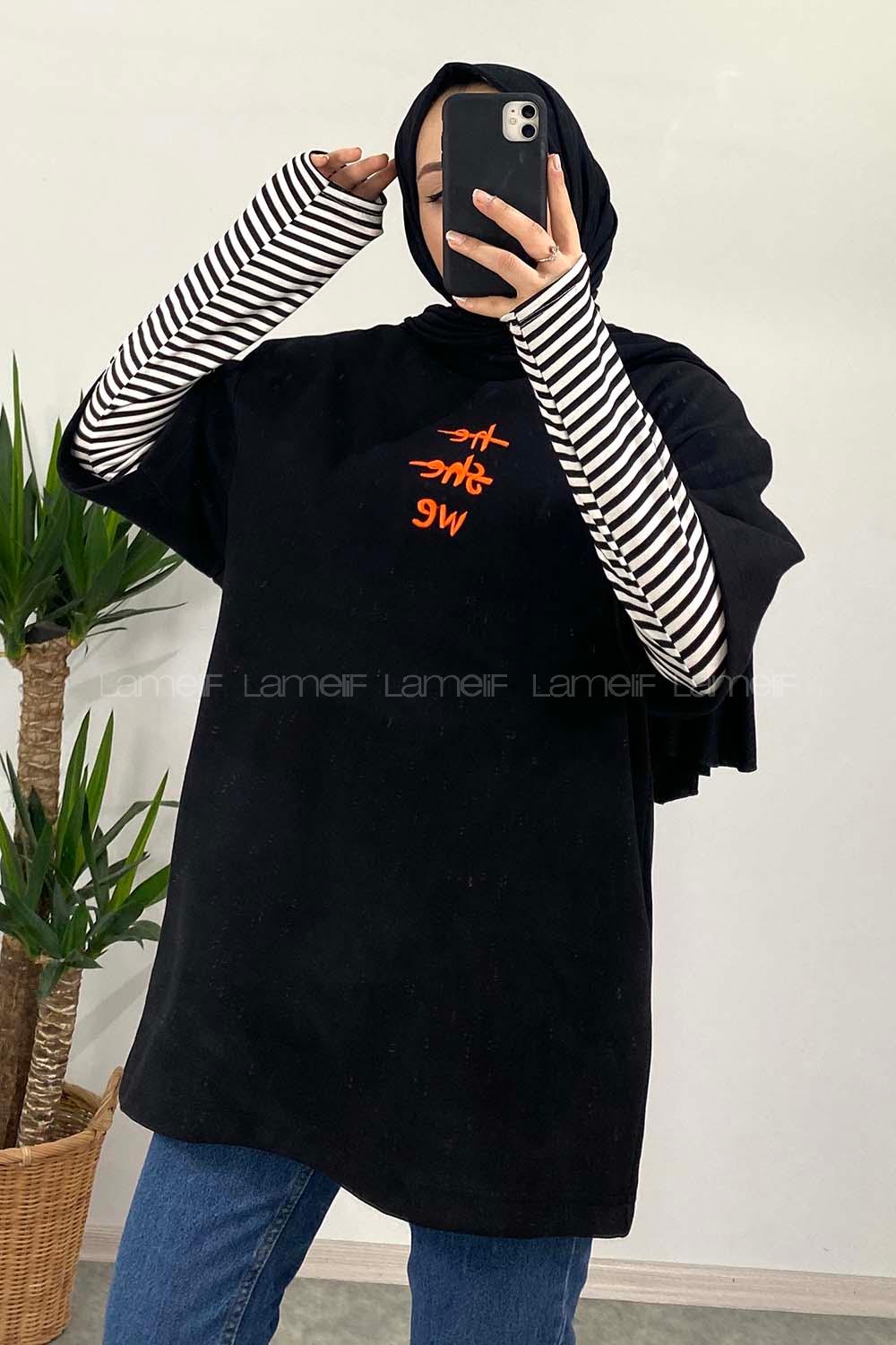 Modalamelif He She We Baskılı Oversize T-Shirt Siyah