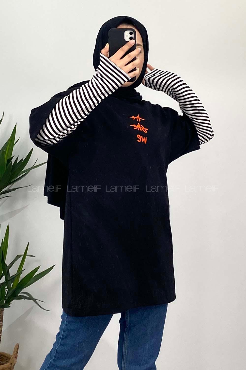 Modalamelif He She We Baskılı Oversize T-Shirt Siyah