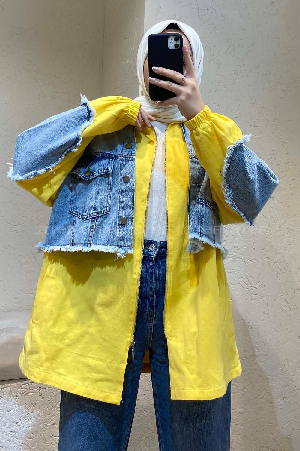 Modalamelif Kot Garnili Ceket Hardal Sarısı