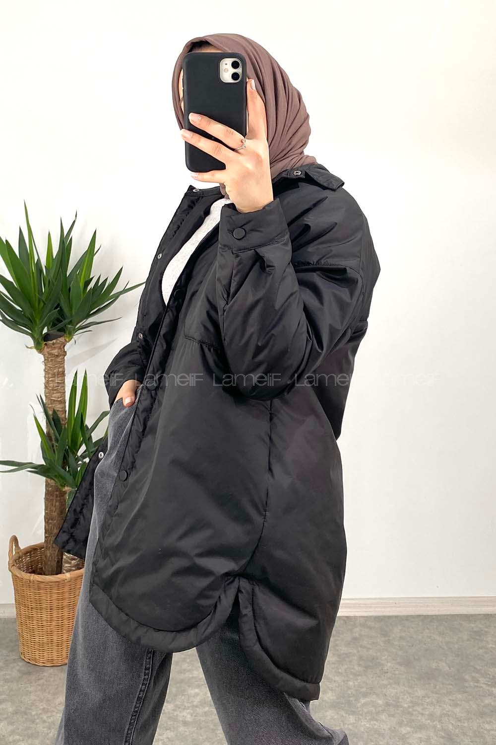 Modalamelif Önü Çıtçıt Düğmeli Mont Siyah