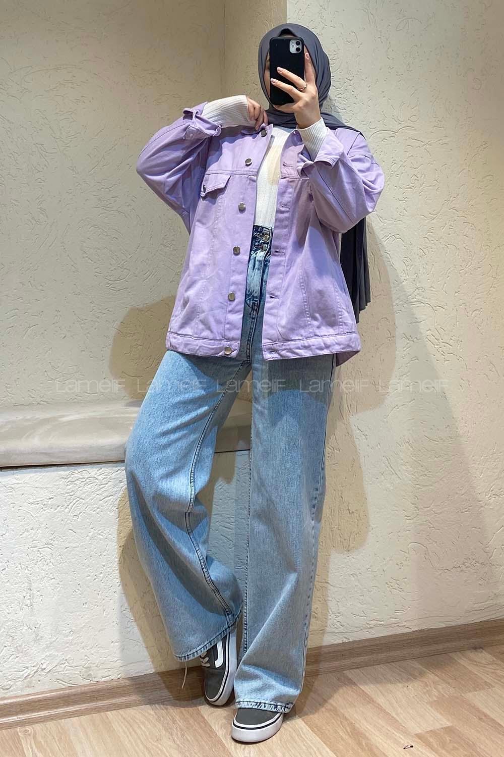 Modalamelif Önü Düğmeli Crop Ceket Lila