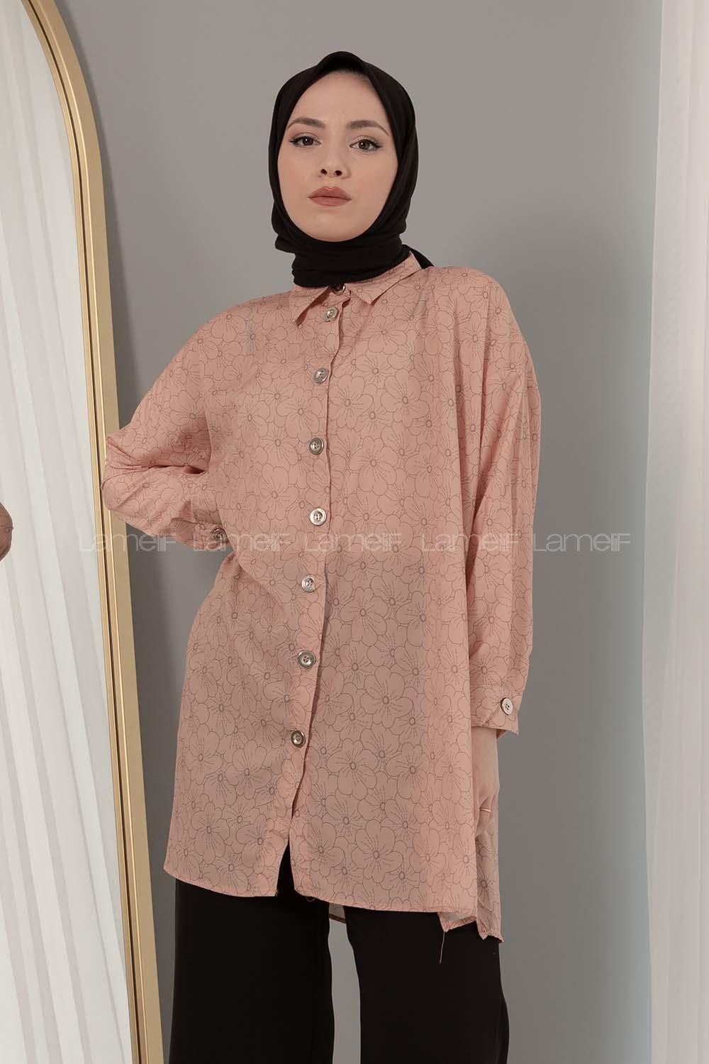 Modalamelif Papatya Desen Dijital Baskı Gömlek Soft Kahve