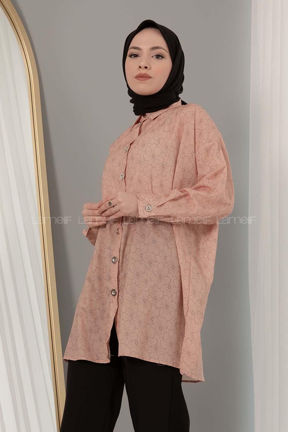 Modalamelif Papatya Desen Dijital Baskı Gömlek Soft Kahve