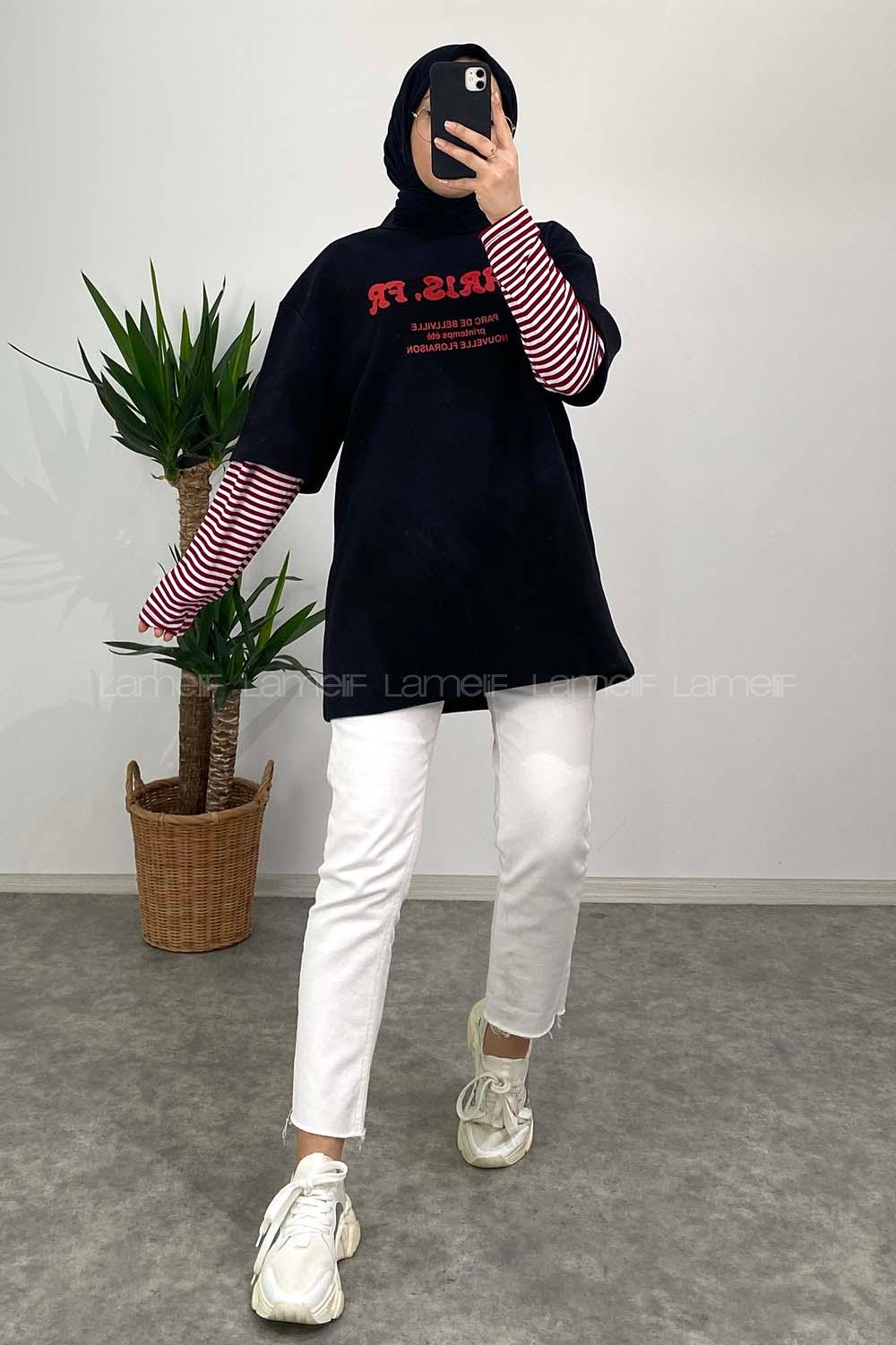 Modalamelif Paris Baskılı Oversize T-Shirt Siyah