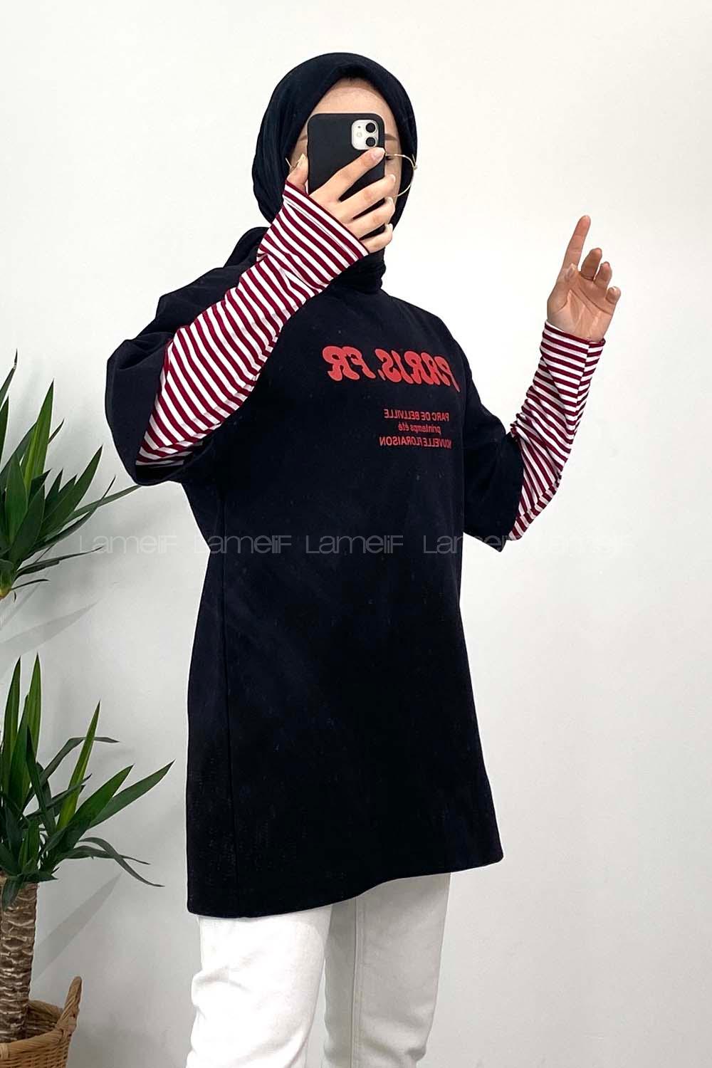 Modalamelif Paris Baskılı Oversize T-Shirt Siyah