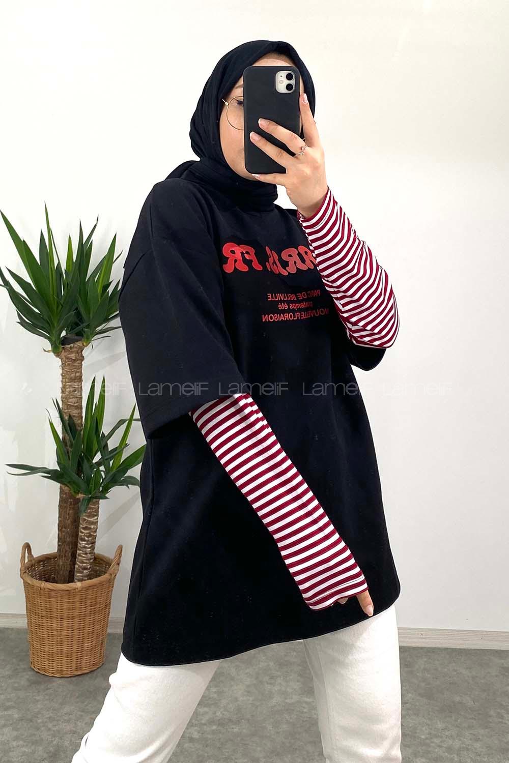 Modalamelif Paris Baskılı Oversize T-Shirt Siyah