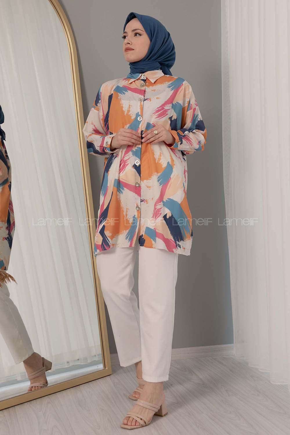 Desen Dijital Baskı Gömlek Pembe