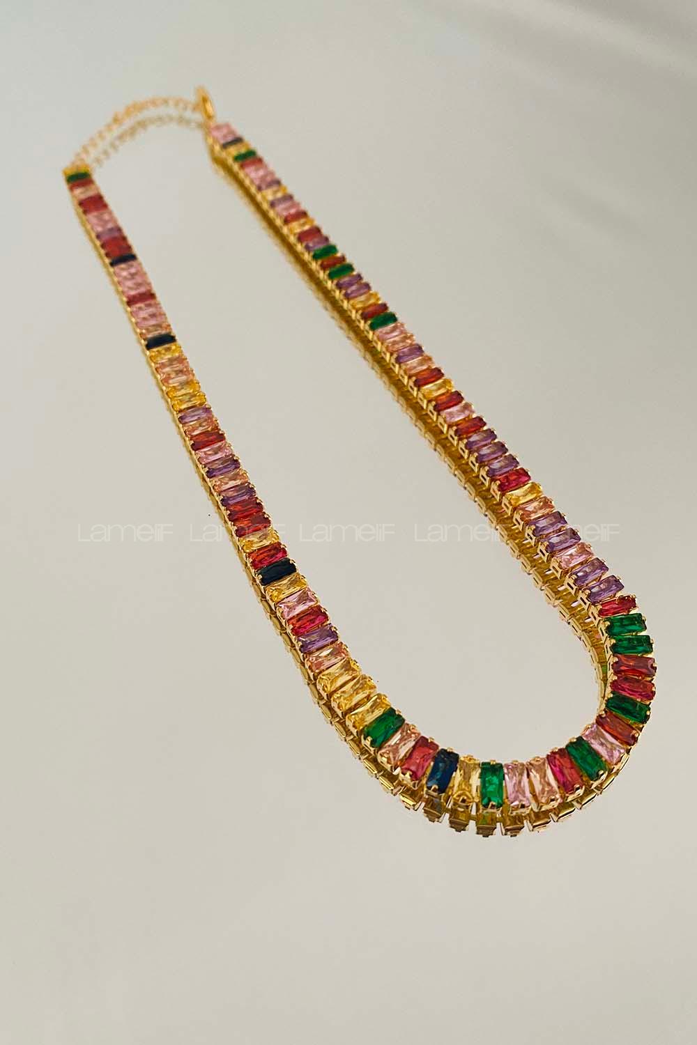 Modalamelif Altın Kaplama Renkli Gold Su Yolu Kolye