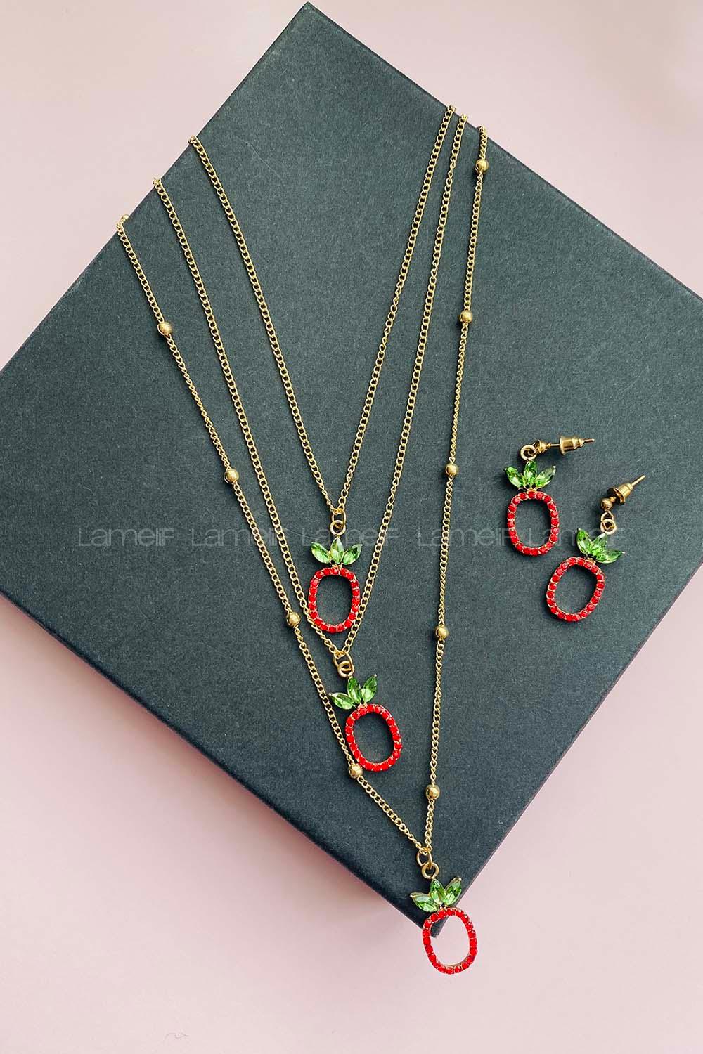 Modalamelif Ananas Kolye Küpe Set