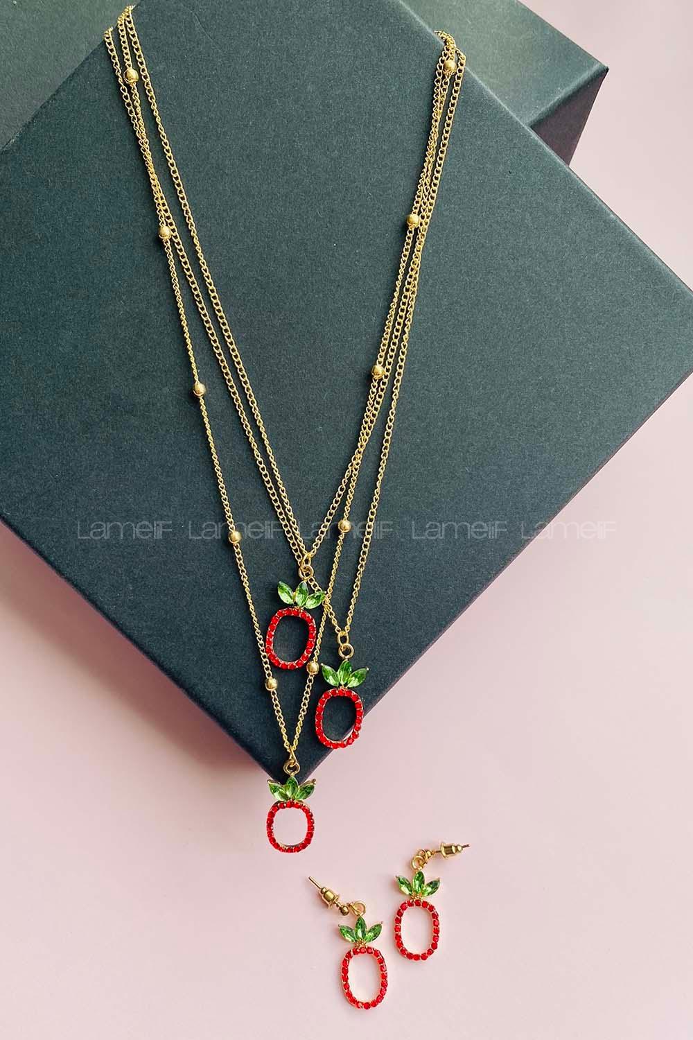 Modalamelif Ananas Kolye Küpe Set