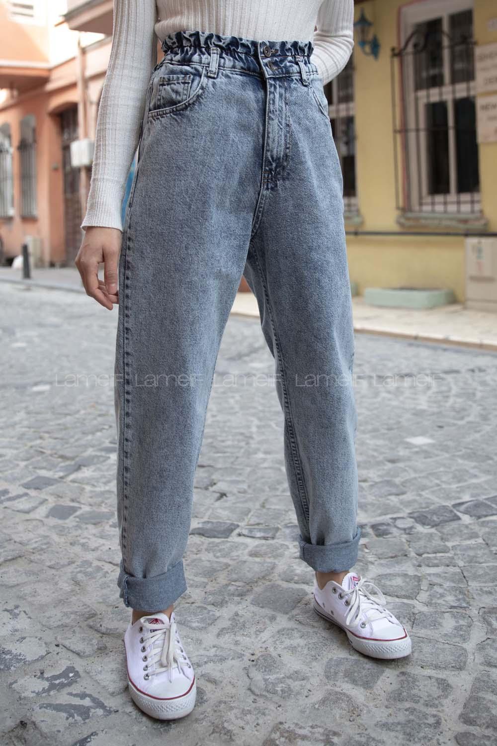 Modalamelif  Beli Lastikli Kar Yıkamalı Jean Buz Mavisi