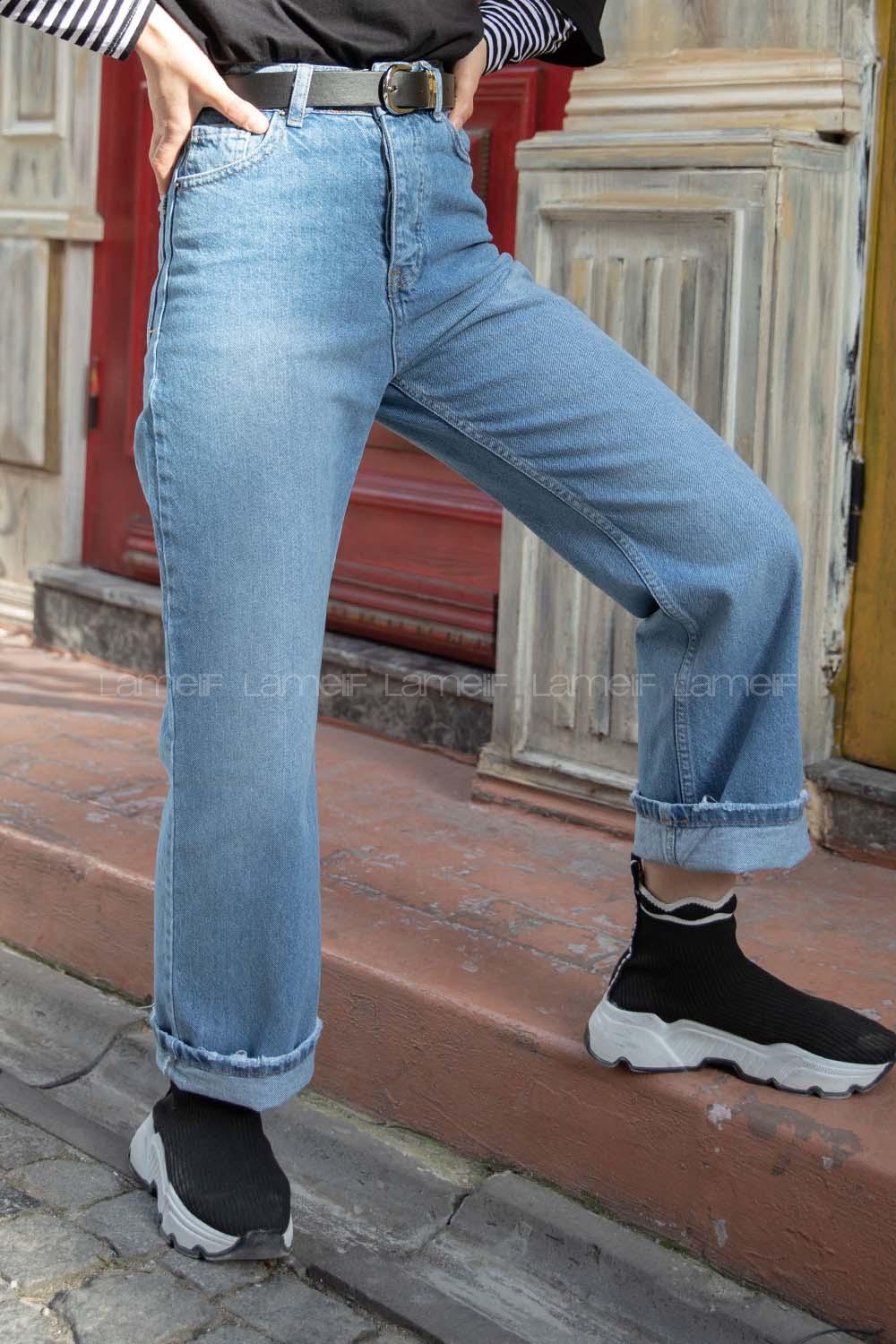 Modalamelif  Bol Paça Yıpratmalı Jean Açık Mavi