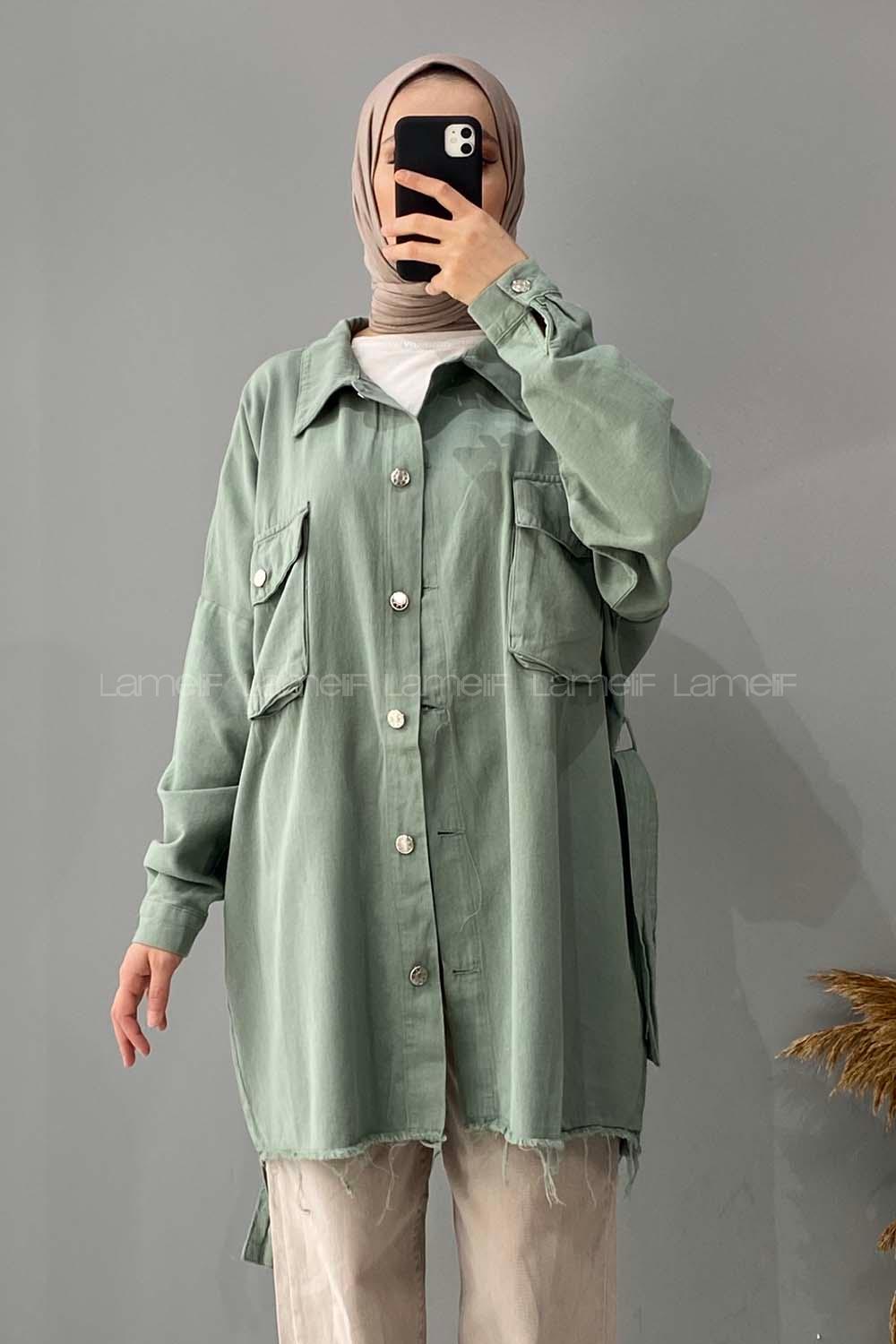 Modalamelif Bombe Cepli Gabardin ceket Çağla Yeşili